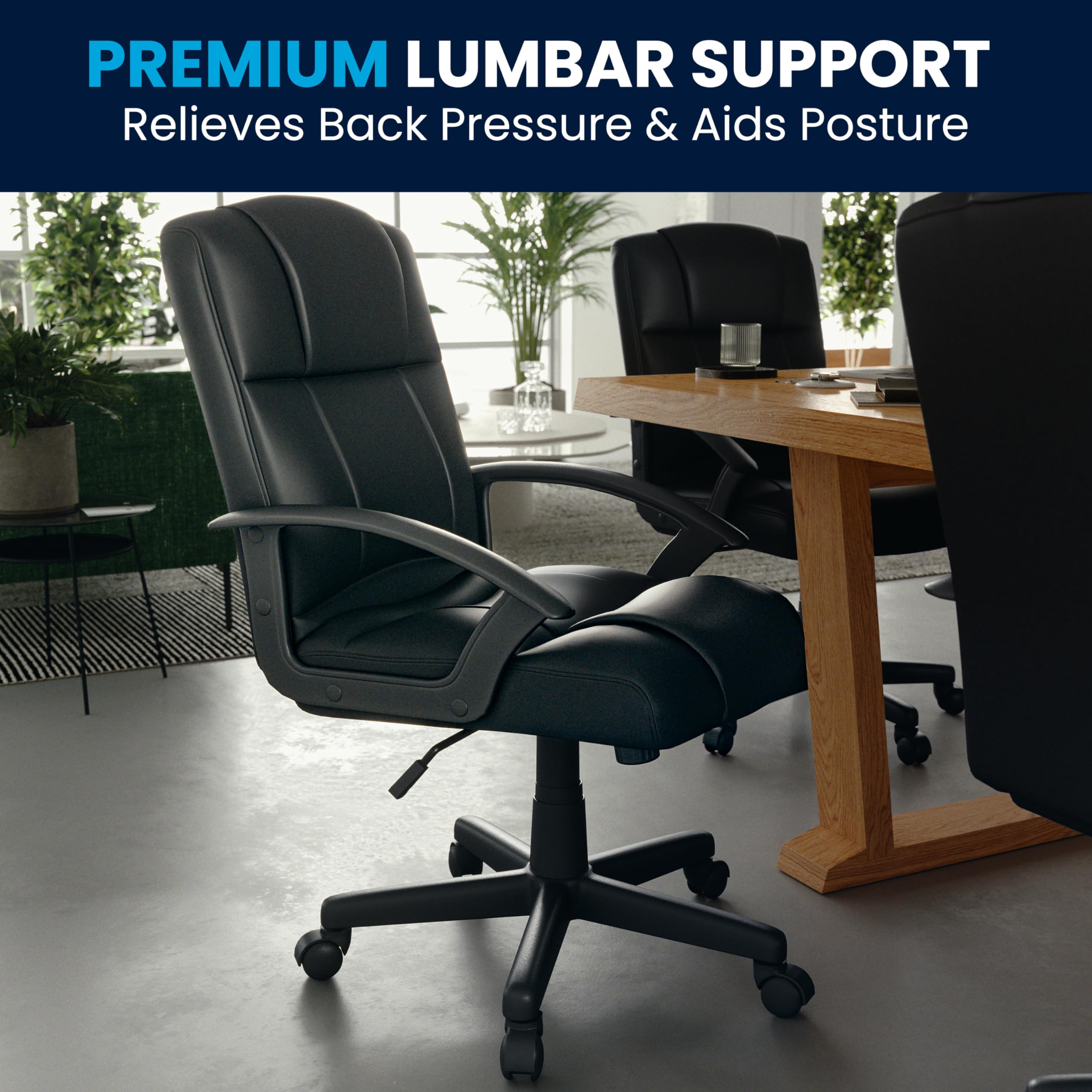 Ergonomic Mid-Back Black Leather Office Chair with Soft Padded Seat & Adjustable Arms - Perfect for Home Office, Gaming & Workspace Comfort
