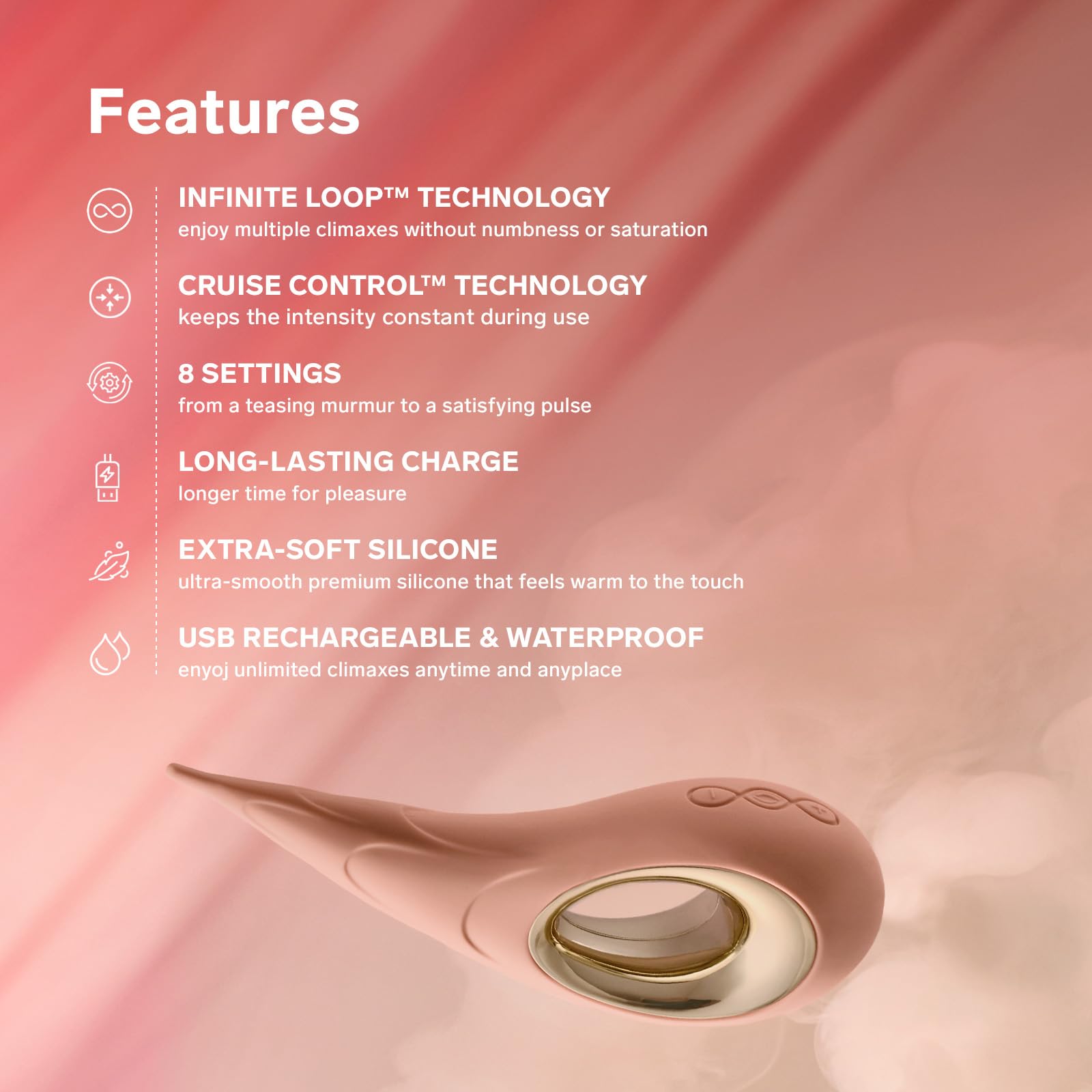 LELO DOT Cruise High Frequency Clitoral Vibrator with Elliptic Motion & 8 Pinpoint Stimulation - Cruise Control Technology for Consistent Pleasure - Premium Female Sex Toy in Peach - Perfect for Solo Play & Couples Intimacy