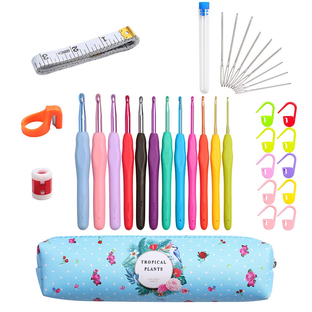GUAngqi 12-Piece Extra Long Crochet Hooks Set with Storage Bag - Ergonomic Knitting Needles for Yarn Crafts, DIY Sewing Accessories Kit - Perfect for Blankets, Scarves, Hats & Amigurumi Projects