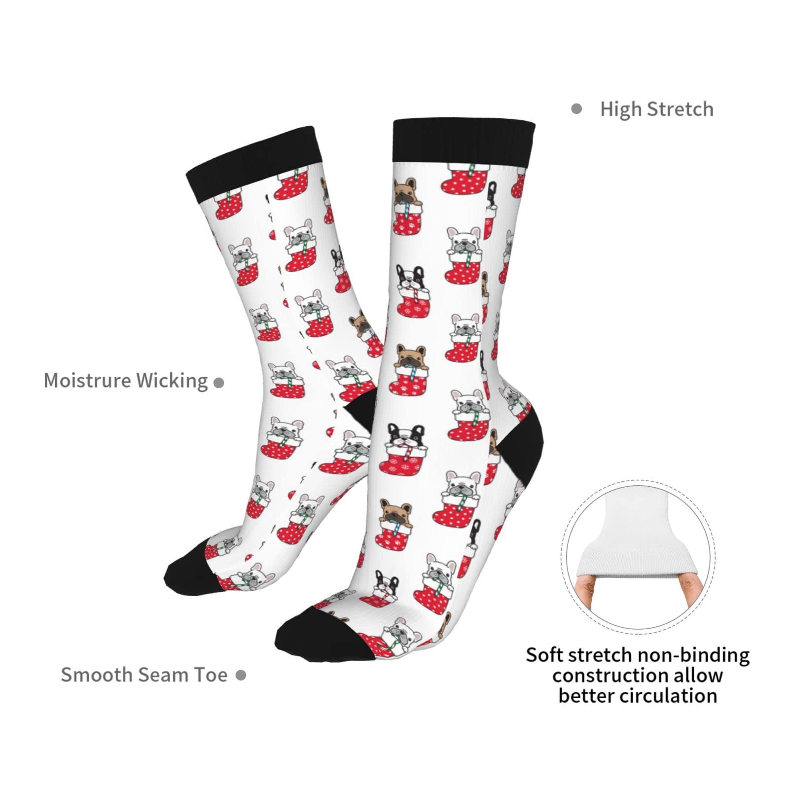 Funny French Bulldog Christmas Compression Socks for Women & Men - Novelty Crew Socks with White Design - Perfect Gift for Runners, Nurses & Travelers