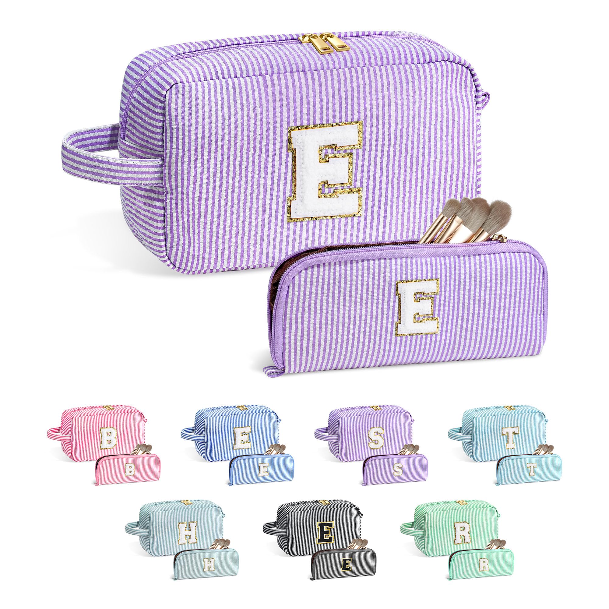 YOOLIFE Personalized Initial Makeup Bag - Easter Gifts for Women, Teens, Girls & Kids | Birthday Present for Mom, Sister, Friend & Daughter | Perfect for Travel, School & Cosmetic Storage