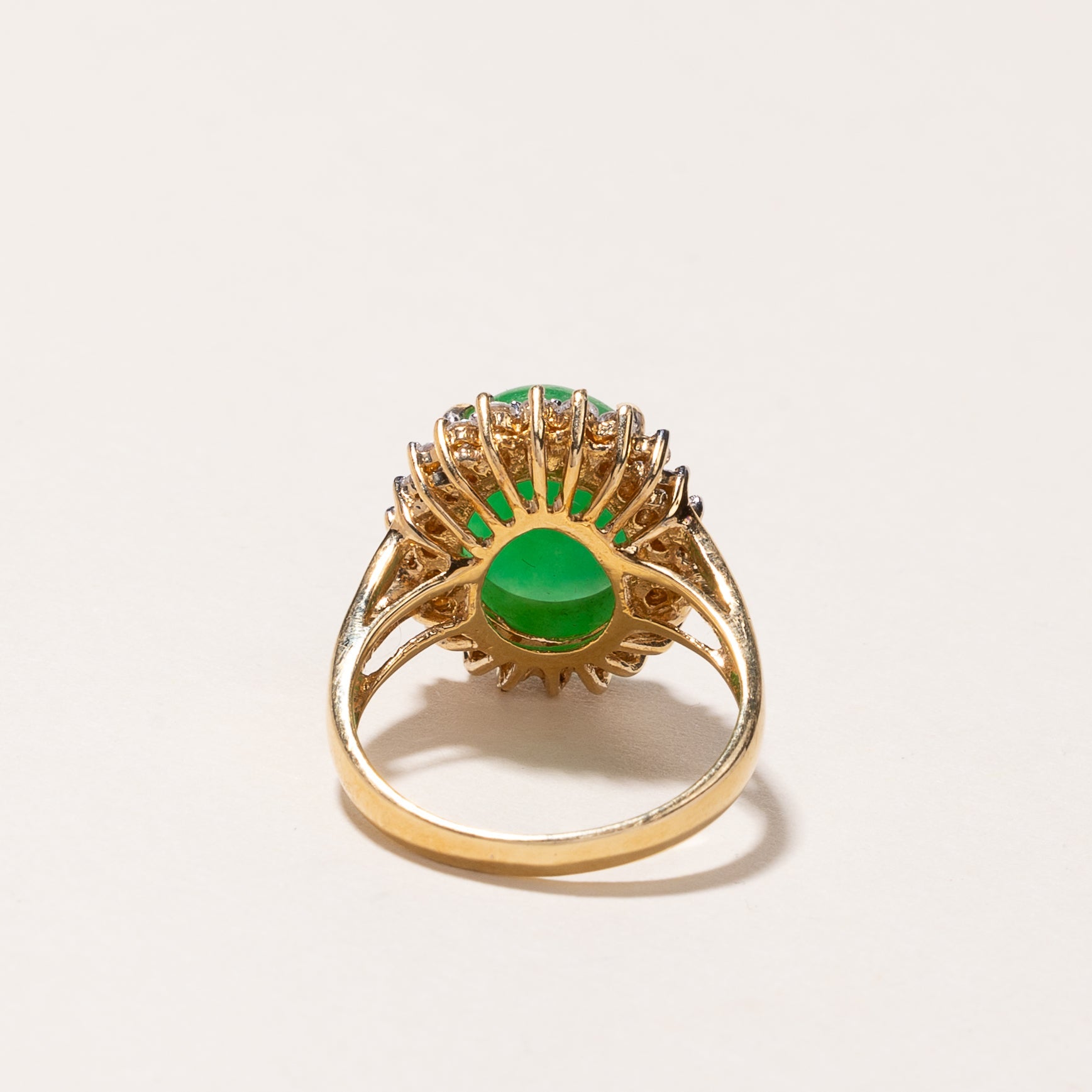 18K Yellow Gold Jade and Diamond Ring - 12.40x10.30x3.80mm, 0.50ctw, Size 6.5 | Elegant Statement Jewelry for Weddings, Anniversaries & Special Occasions
