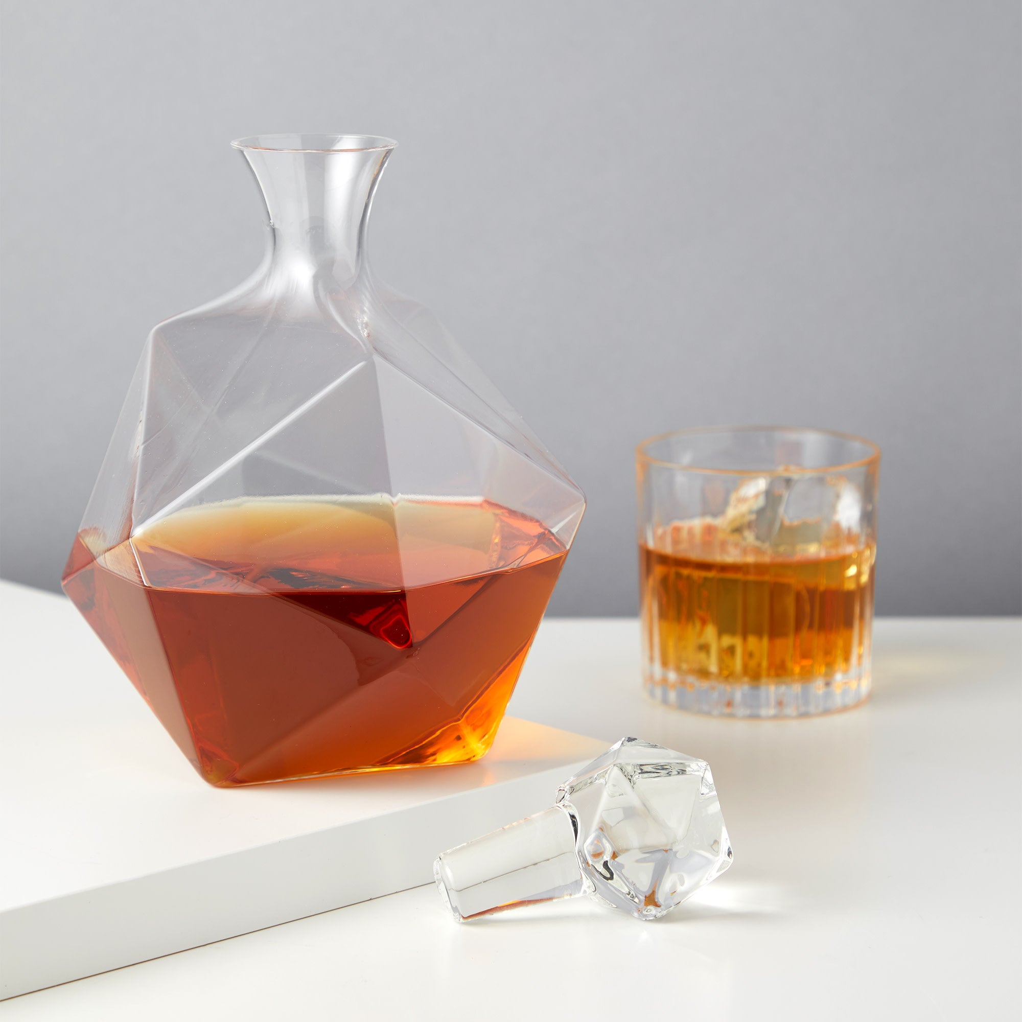 Elegant Seneca Faceted Crystal Liquor Decanter Set - Premium Glass Whiskey & Wine Decanter with Geometric Cut Design - Perfect for Home Bar, Dinner Parties & Gift Giving