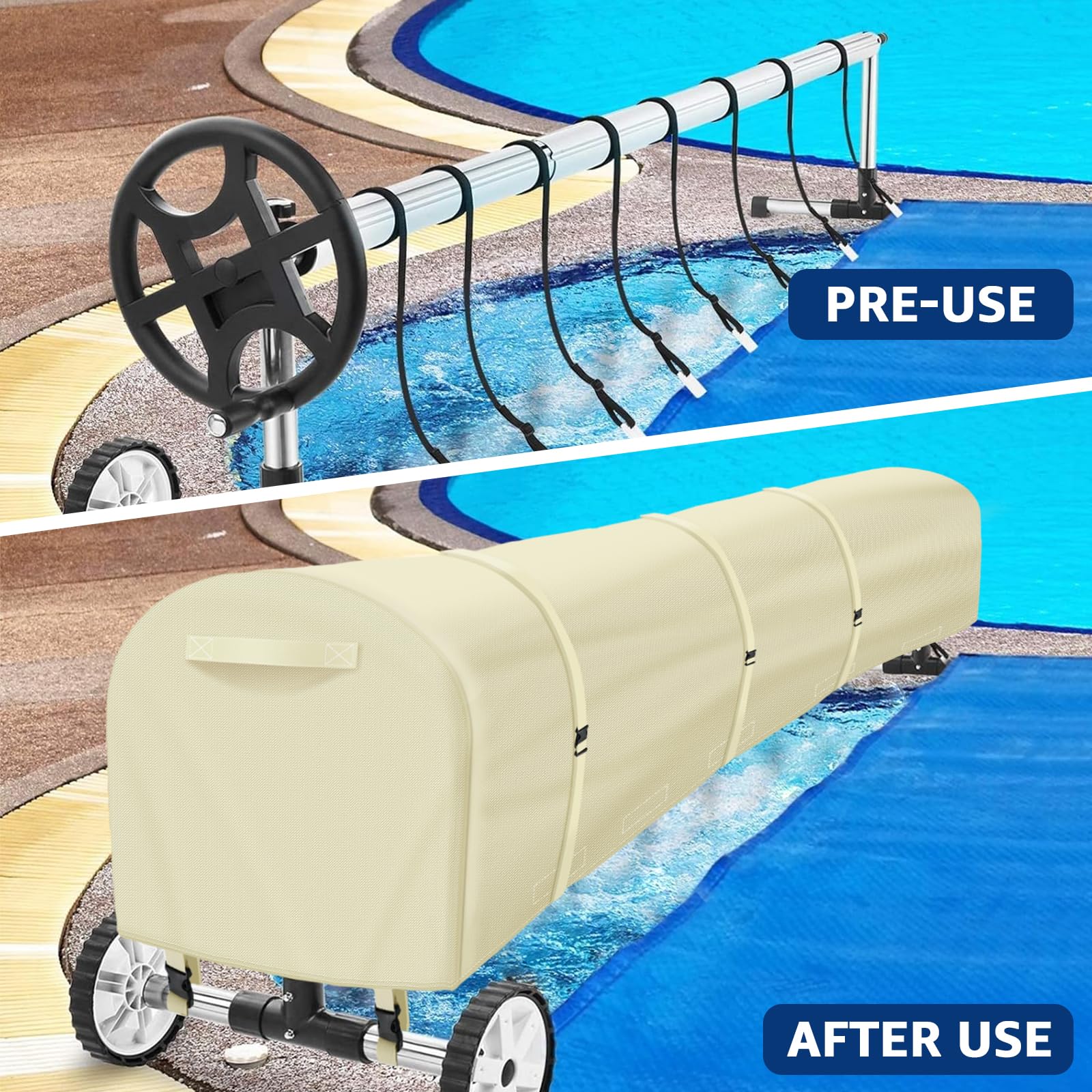 22Ft Heavy Duty Solar Pool Cover Reel - UV Resistant, Waterproof Inground Pool Blanket Roller with Durable Begie Design | Perfect for Easy Pool Cover Storage & Protection