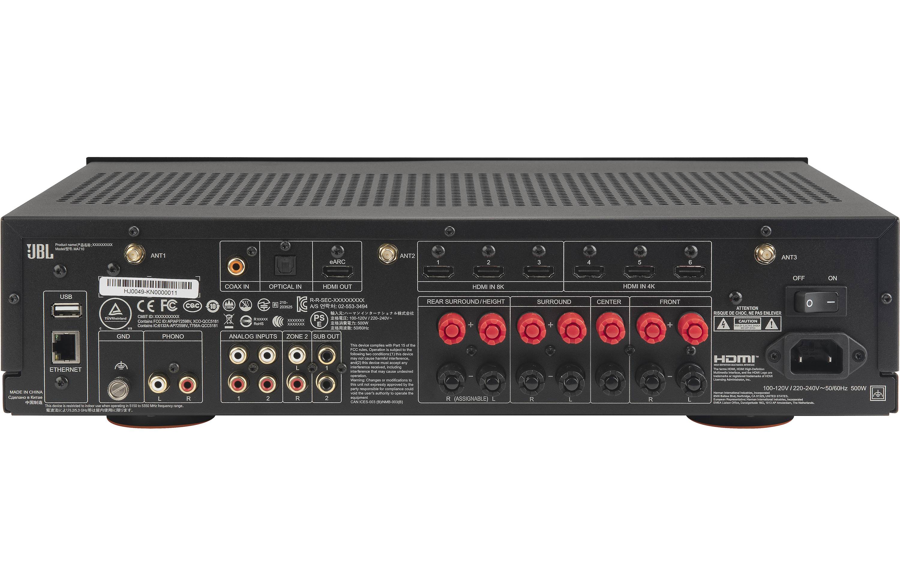 JBL MA710 7.2 Channel 8K A/V Receiver with Bluetooth, WiFi, Apple AirPlay 2, Google Cast & Dolby Atmos - Open Box - Perfect for Home Theater & Audio Streaming