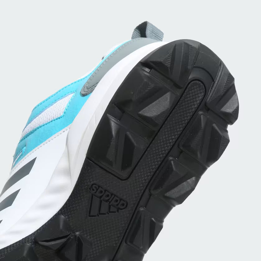 Adidas Cri RiseV2 Cricket Shoes - Cloud White/Blue Oxide/Lucid Cyan | Lightweight Performance Footwear for Cricket Matches & Training