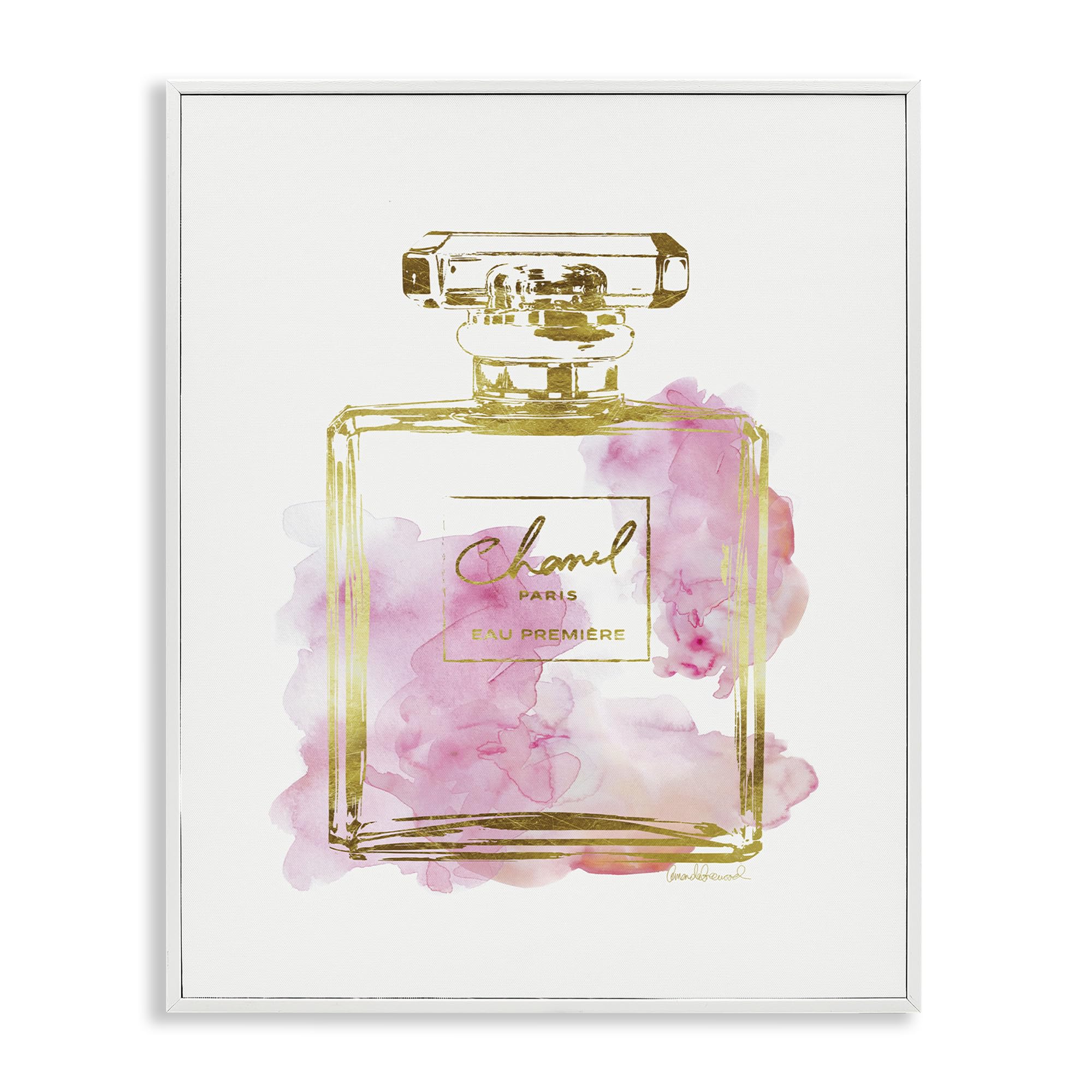 Stupell Industries Glam Perfume Bottle Gold Pink Framed Giclee Art Print by Amanda Greenwood - Elegant Home Decor for Bathroom, Bedroom & Vanity