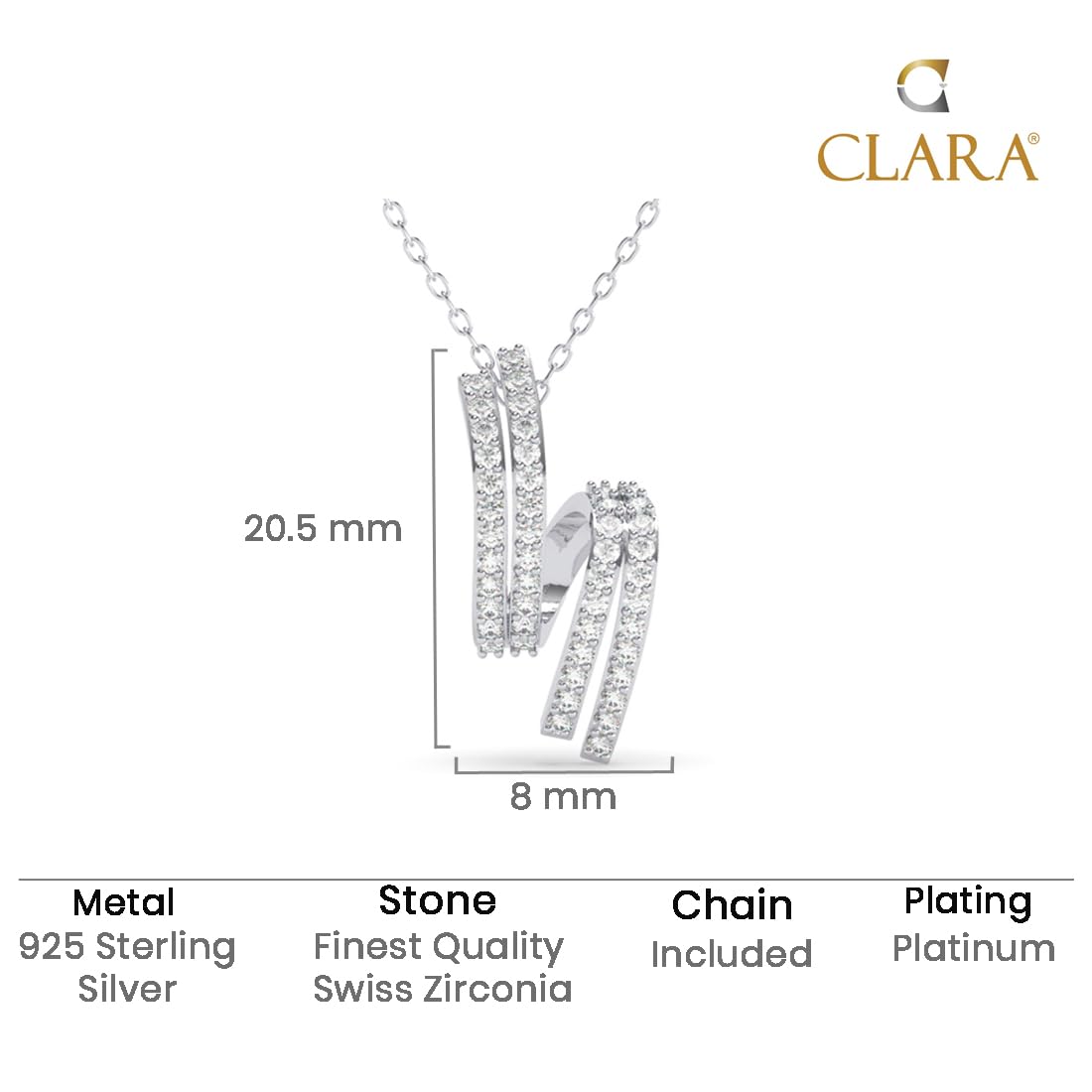 925 Sterling Silver Curl Pendant Earrings & Necklace Set with Platinum Plating & Swiss Zirconia | Elegant Jewelry Gift for Women & Girls | Perfect for Weddings, Parties & Special Occasions