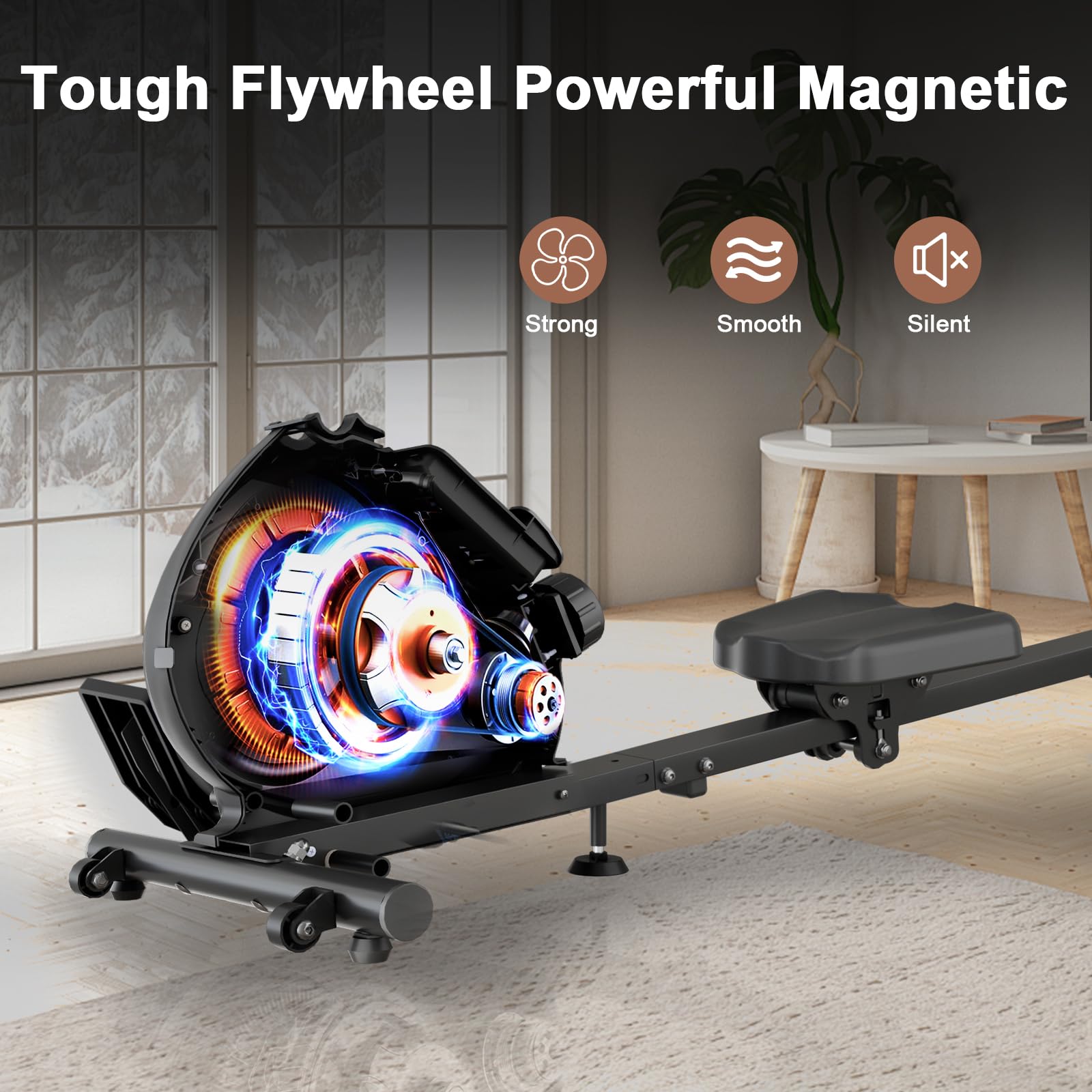 Adjustable 8-Speed Magnetic Rowing Machine for Home Workout - 300 LBS Weight Capacity, Fat Burning & Muscle Sculpting, Phone/Tablet Holder - Perfect for Small Spaces & Full-Body Training
