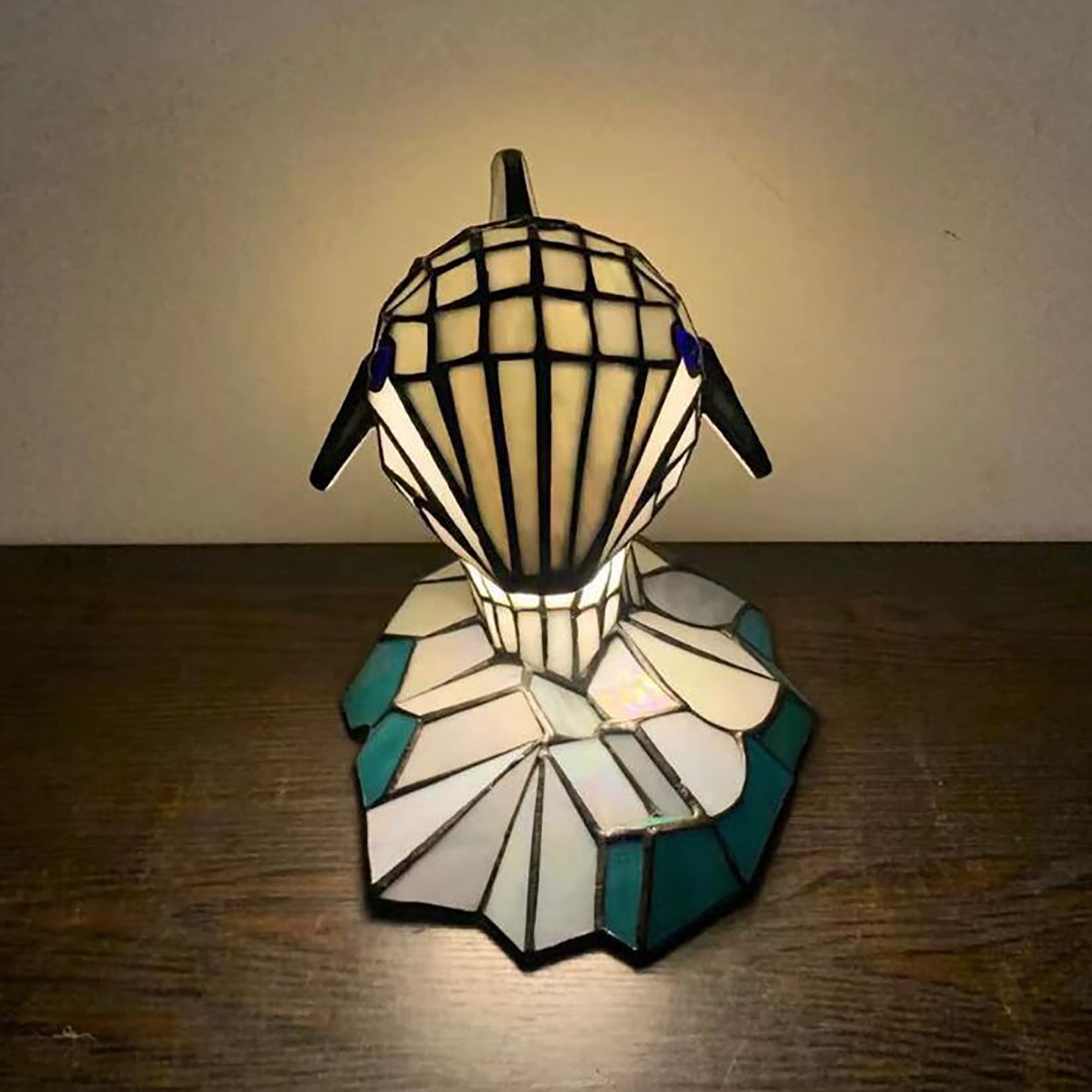Tiffany Style Stained Glass Dolphin Table Lamp - 10 Inch Bedside Night Light for Bedroom, Living Room, Study & Kids Room | Perfect for Home Decor, Reading Nook & Gift Giving