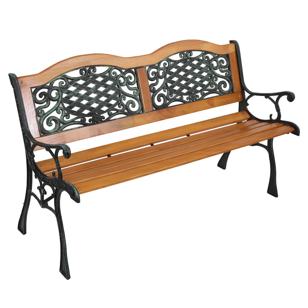 VINGLI Outdoor Metal Garden Bench with Wood Seat & PVC Backrest - Cast Iron Love Seat Park Bench for Front Porch, Patio, Yard (Arched Back) | Perfect for Relaxing, Outdoor Dining, and Garden Decor