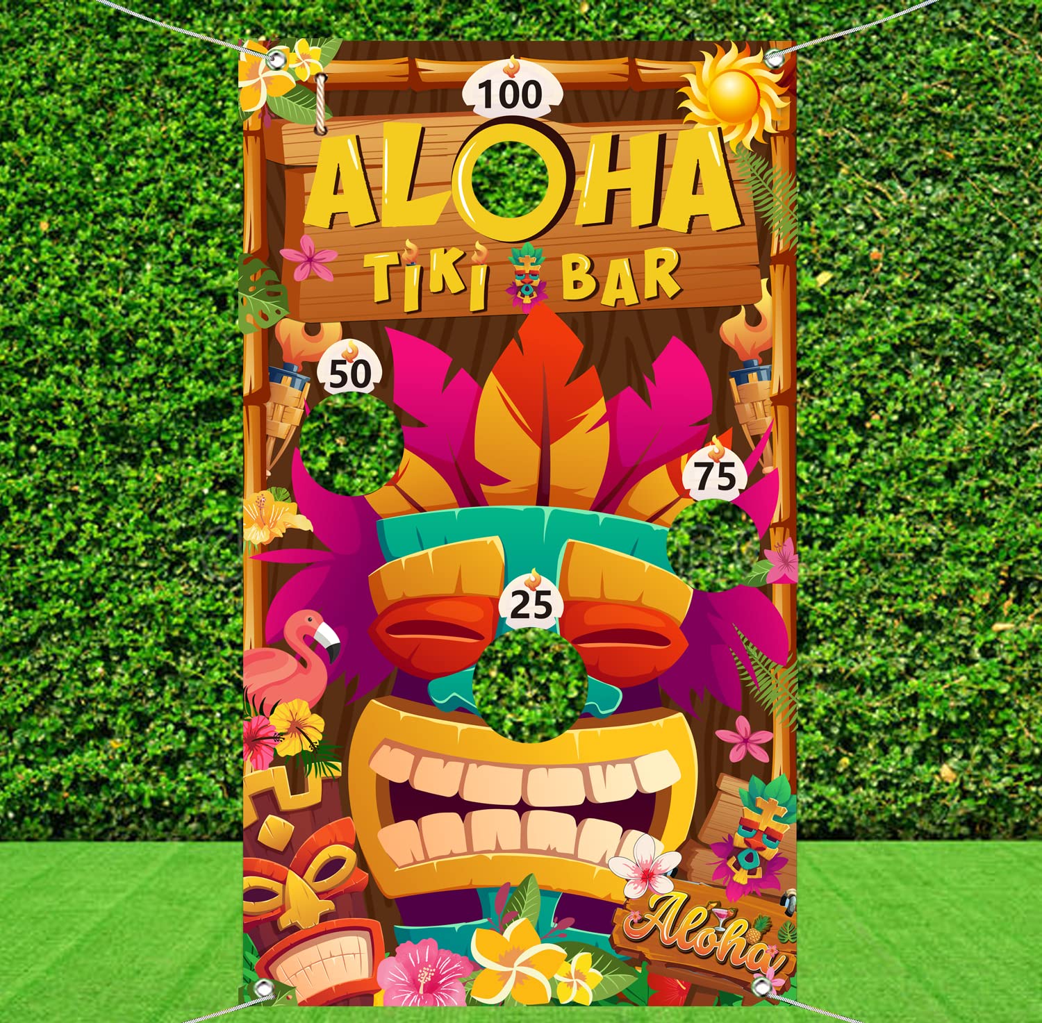 Luau Party Games Set - Tiki Party Decorations with 4 Bean Bags & Banner - Hawaiian Summer Party Supplies for Kids & Adults - Perfect for Backyard Luaus, Beach Parties & Tropical Themed Events