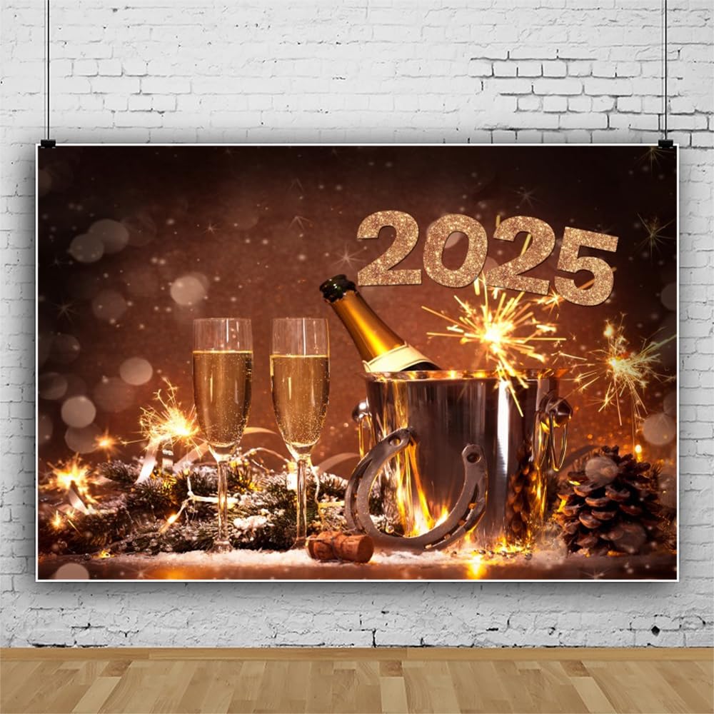 Leowefowa 9x6ft New Year's Eve 2025 Backdrop - Lucky Horseshoe & Champagne Fireworks Photo Booth Background for NYE Parties, Christmas Celebrations & Holiday Events - Perfect for Social Media, Home Decor & Festive Gatherings