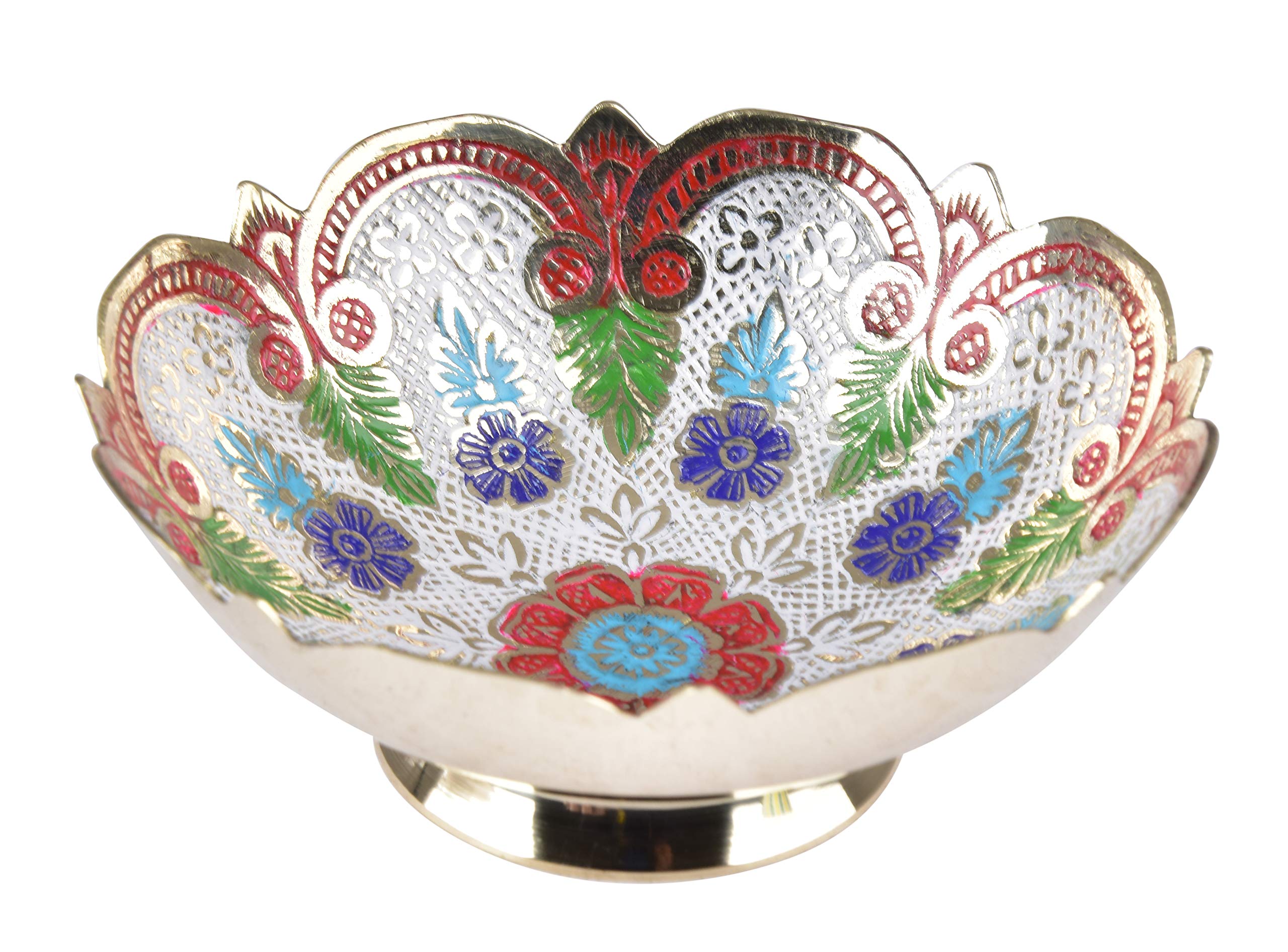 Diollo Decorative Dry Fruit Bowls - Elegant Meenakari Brass Serving Bowls for Kitchen & Dining | 5-Inch White Bowl | Perfect for Parties, Snacks & Home Decor