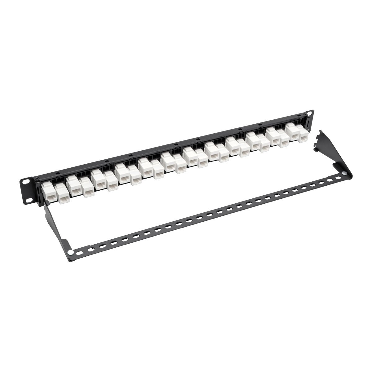 Tripp Lite 24-Port Cat6a Cat6 Cat5e Feed-Through Patch Panel with Cable Management Bar - TAA Compliant 1U Rack Mount (N254-024-6A-OF) | Ideal for Data Centers, Server Rooms & Network Installations
