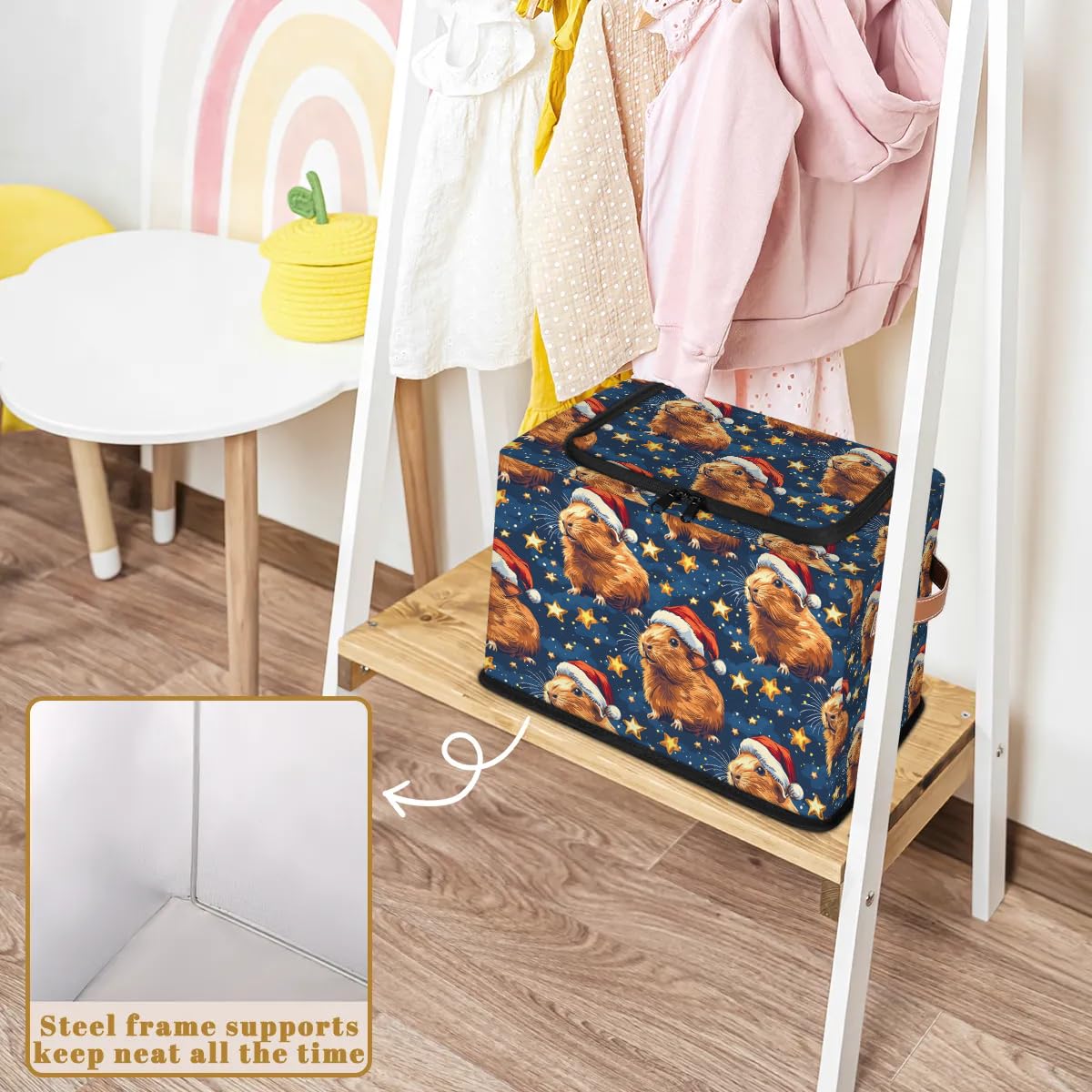 Cute Guinea Pig Storage Bins with Zipper Lid - Collapsible Foldable Stackable Clothes Organizer Containers with PU Leather Handles (23L, 2 Pack) - Perfect for Kids' Room, Closet Organization & Travel Storage