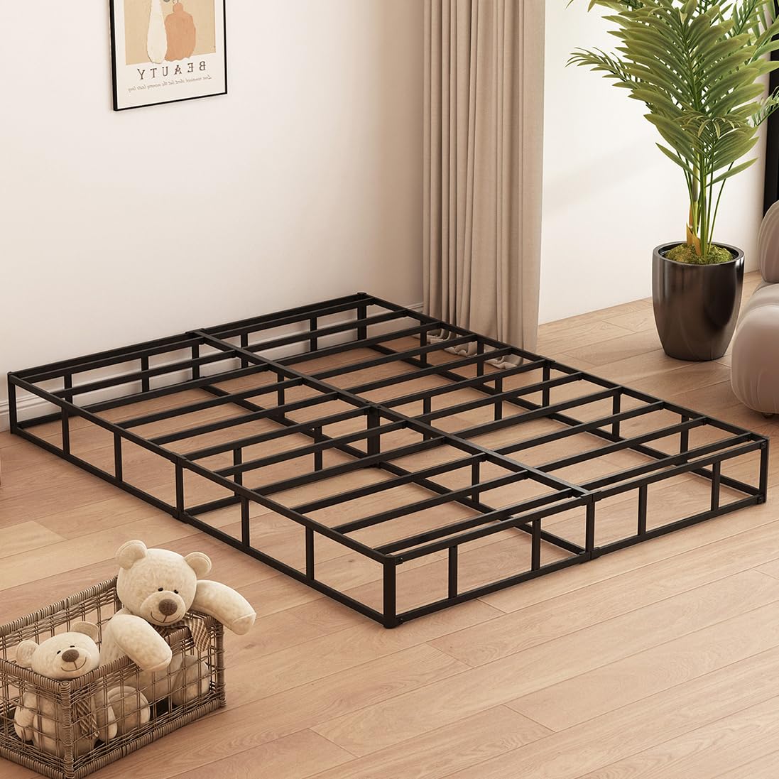 8 Inch King Box Spring - High Profile Metal Bed Base with Fabric Cover | Sturdy Mattress Foundation | Easy Assembly & Noise Free | Black | Perfect for Master Bedrooms & Guest Rooms