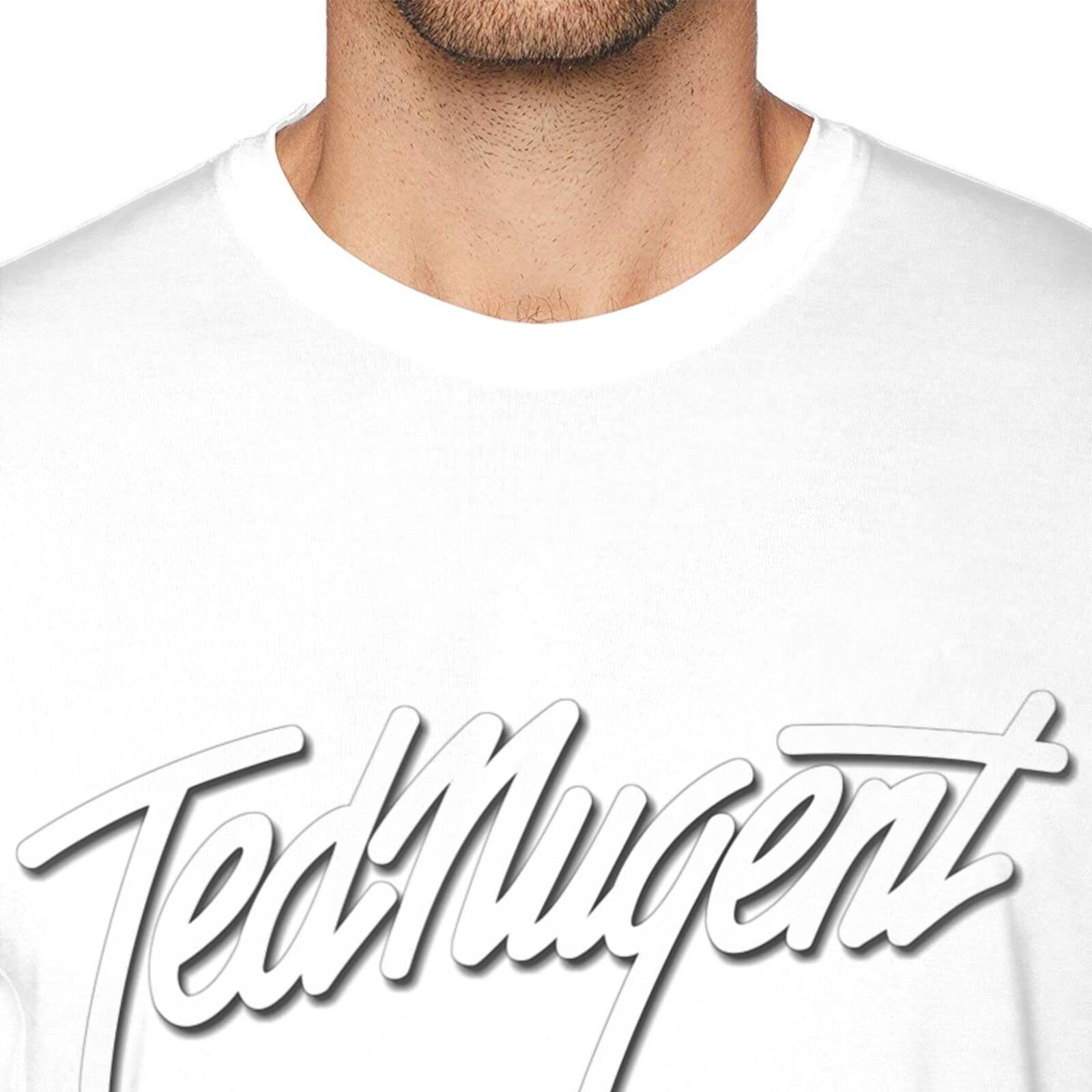 Custom 3D Printed Men's T-Shirt - Breathable Short Sleeve Tee with Ted Nugent Logo - Novelty Graphic T-Shirts for Teens & Adults - White Cotton Tops for Casual Wear, Concerts & Gifts