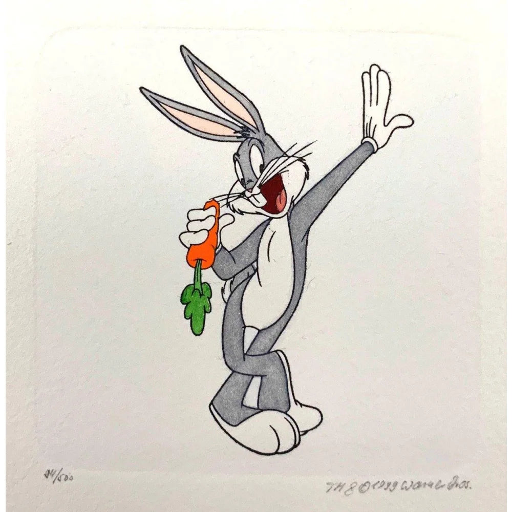 Bugs Bunny Etching Artwork - Sowa & Reiser #D/500 - Hand Painted Looney Tunes Collectible - Perfect for Cartoon Fans & Home Decor