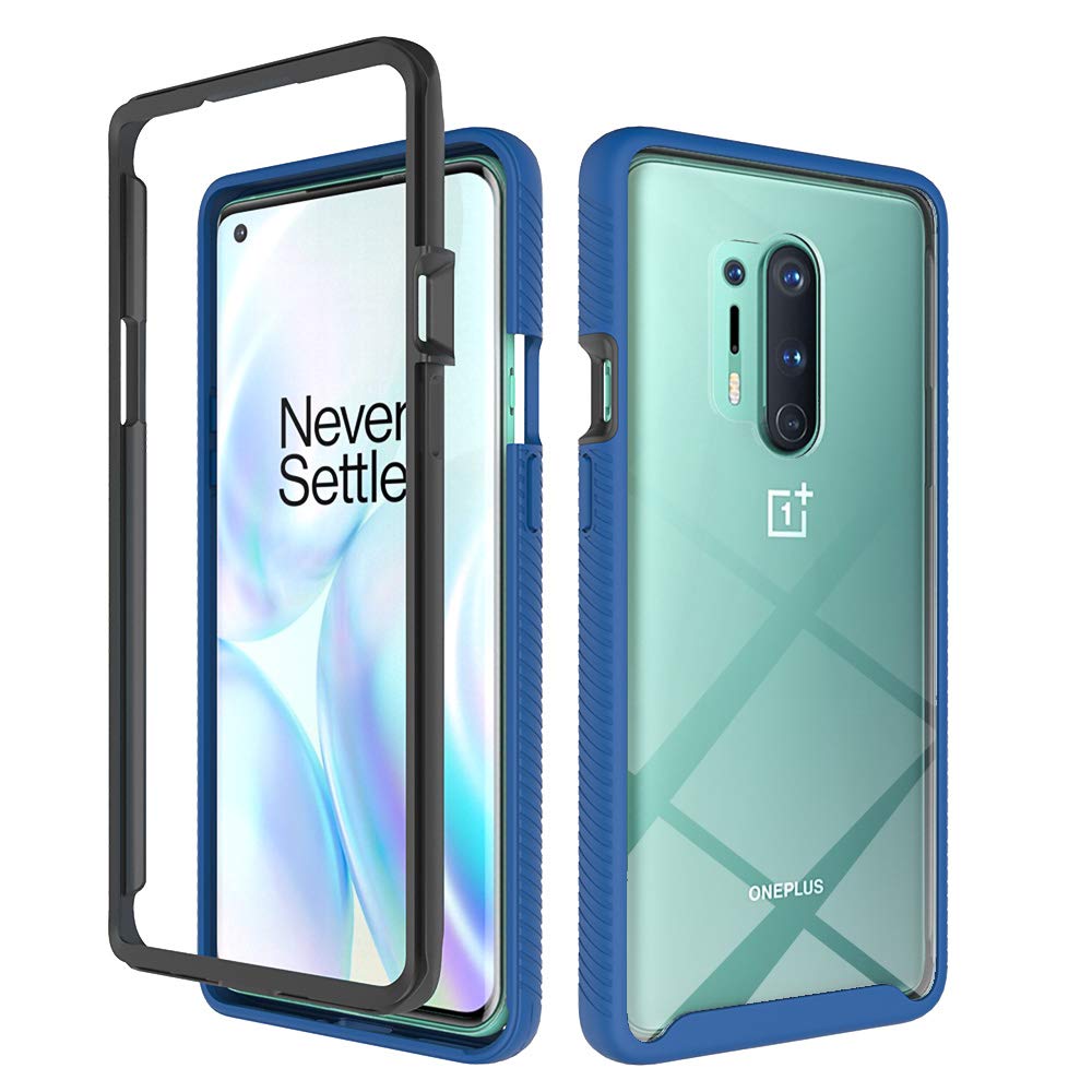 OnePlus 8 Pro Case with Tempered Glass Screen Protector - Slim Clear Hybrid TPU Bumper & Rugged Hard Cover for OnePlus 8Pro 5G (Blue) - Perfect for Daily Protection, Work & Outdoor Activities