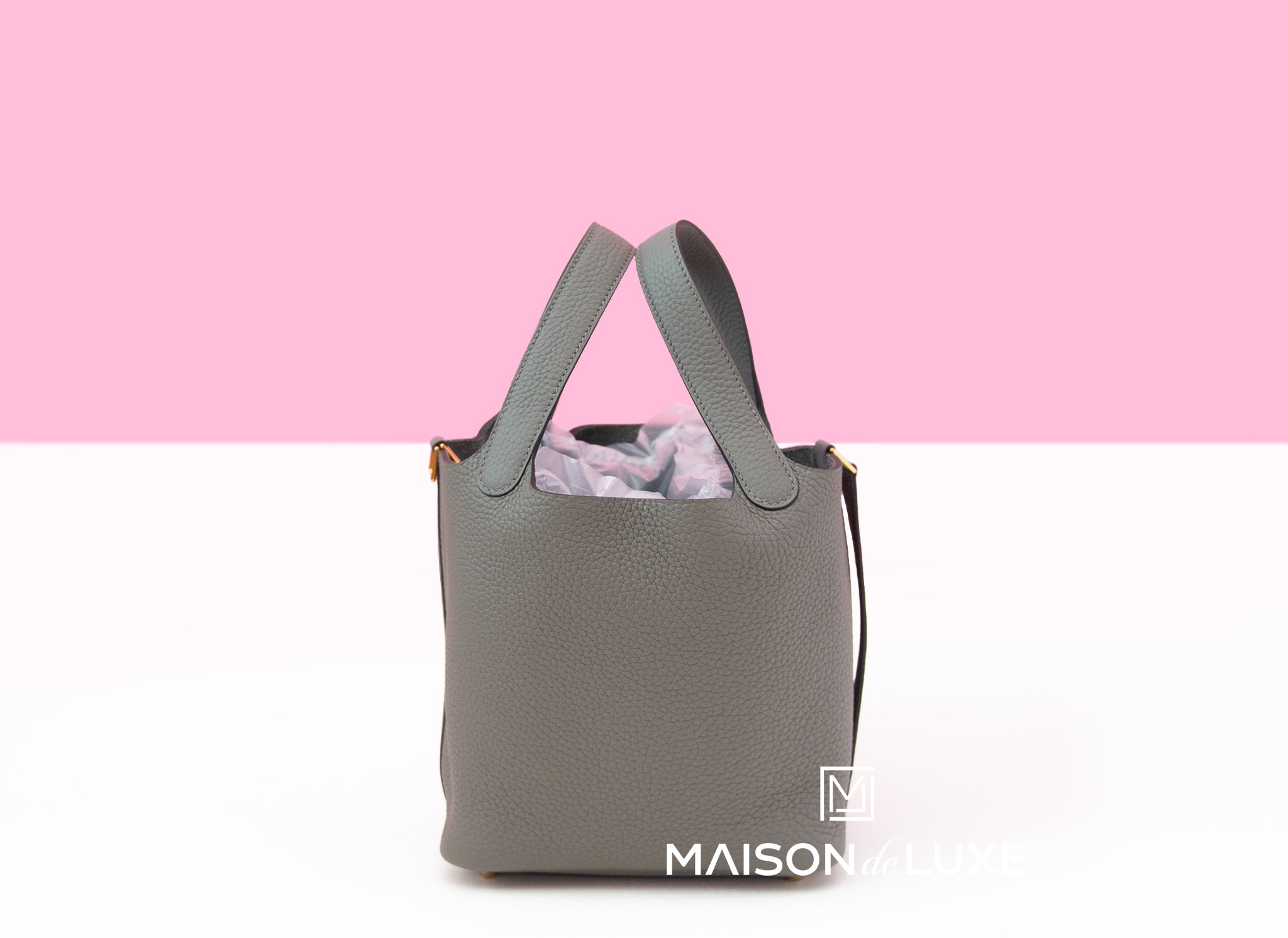 Authentic Hermes Picotin Lock 18 Bag in Gris Meyer with Gold Hardware - Perfect for Everyday Use, Work & Travel