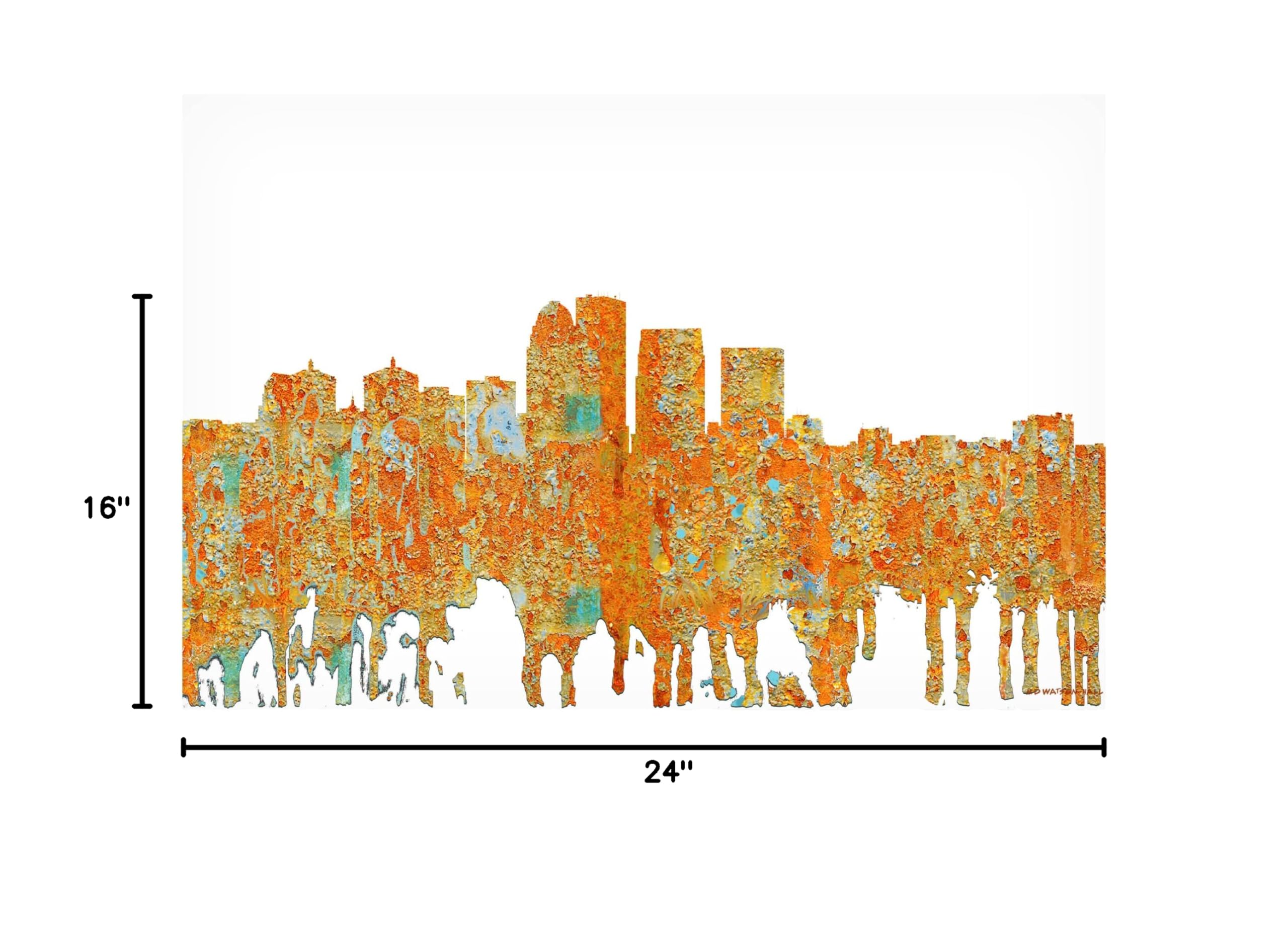 Trademark Fine Art 'Louisville Kentucky Skyline Rust' Canvas Wall Art Print by Marlene Watson - 16x24 Inches, Rustic Cityscape Decor for Living Room, Office & Home