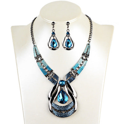 Exotic Antique Oil Blue Jewelry Set - European & American Style Necklace, Drop Earrings & Clavicle Chain for Women - Perfect for Parties, Weddings & Special Occasions