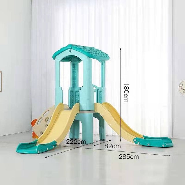 Pastel Playhouse with Double Slide - Kids Indoor & Outdoor Playhouse for Backyard, Garden, and Playroom Fun