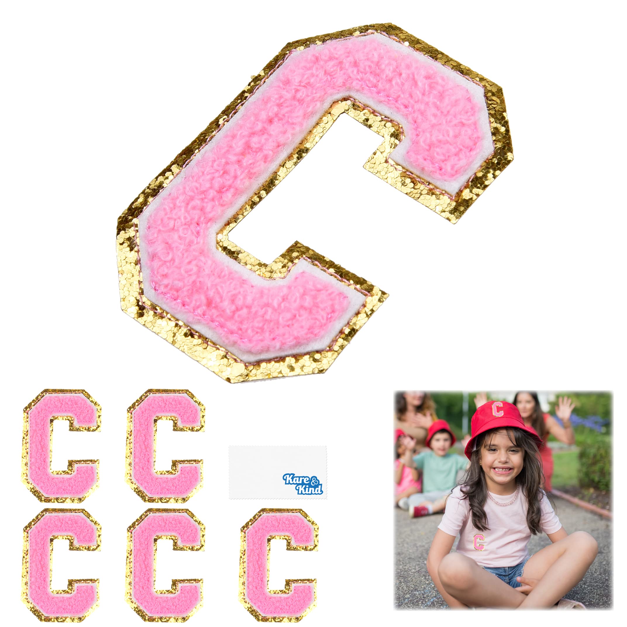 Kare & Kind Iron On Letter Patches - C Alphabet Chenille Embroidered Sew On/Iron On Patches for Clothing, Shirts, Uniforms, Dresses, Jackets, Bags, Hats - DIY Crafting, Arts & Sewing Supplies for Customizing Handmade Items & Personalizing Gifts