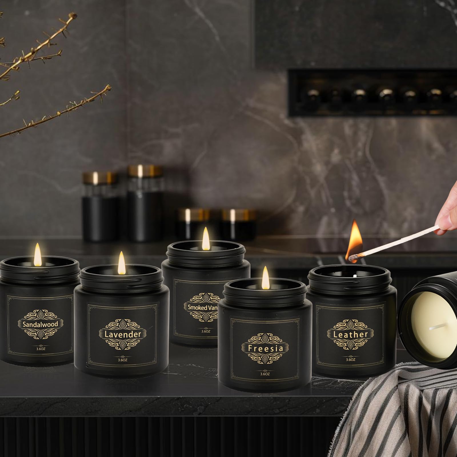 Premium 6-Pack Scented Soy Candle Gift Set for Men - Lavender, Oak, Sandalwood, Smoked Vanilla, Leather & Freesia Aromas | Home Fragrance, Relaxation & Romantic Gifts for Christmas, Birthday, Anniversary | Perfect for Living Room, Bedroom, Office & Spa Decor
