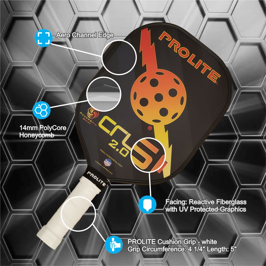 Prolite Crush Powerspin 2.0 Pickleball Paddle - Premium Carbon Fiber Paddle for Spin & Control - Perfect for Competitive Play & Recreational Games