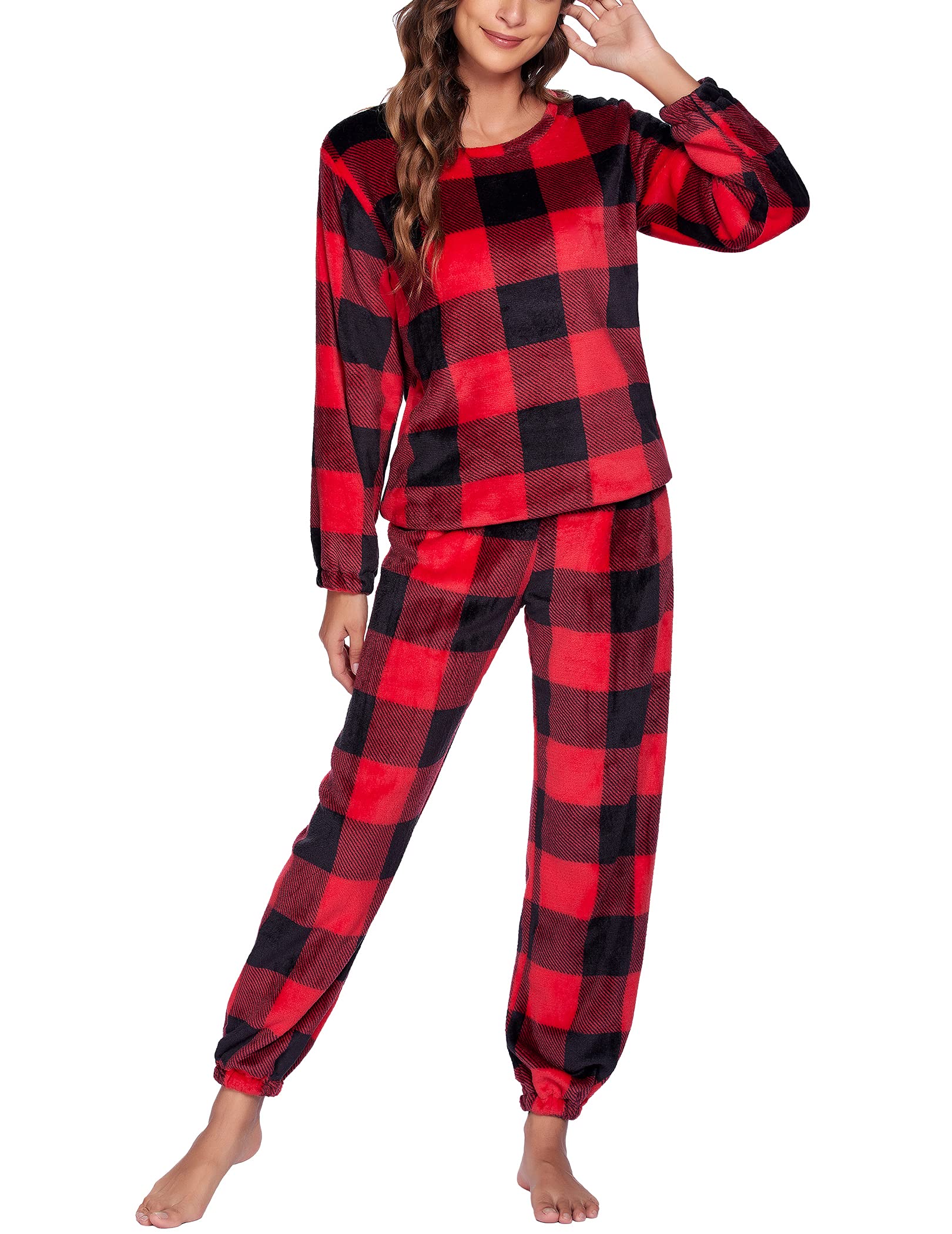Ekouaer 2023 Women's Fleece Pajama Set - Soft Long Sleeve Top & Pants Loungewear, Cozy Sleepwear & Jogger Pajamas for Winter, S-3XL - Perfect for Sleeping, Lounging & Cold Weather Comfort