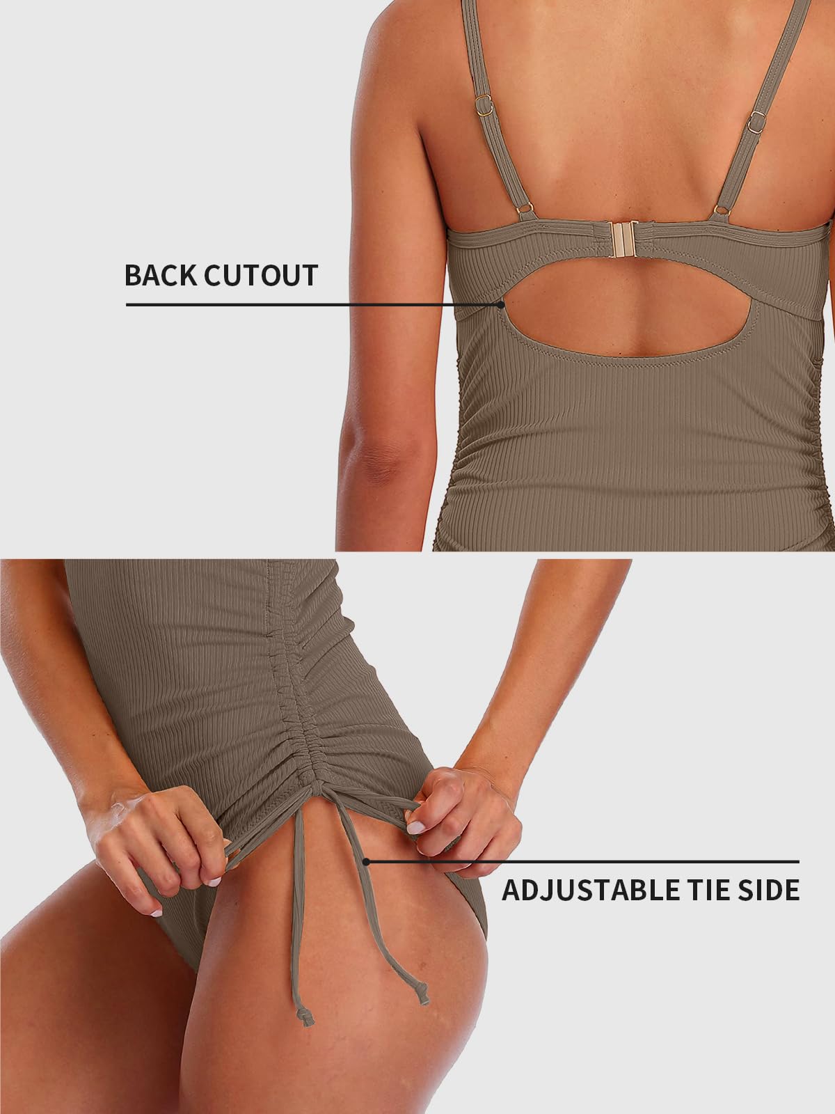 2025 Women's Ribbed One Piece Swimsuit - Tummy Control Tie Side High Cut Ruched Monokini | Beach Vacation, Pool Party, Summer Swimwear