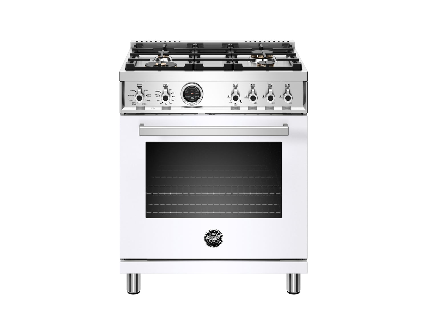 Bertazzoni PROF304DFSBIT 30 Inch Dual Fuel Range with 4 Brass Burners & Self-Cleaning Electric Oven in Bianco - Perfect for Modern Kitchens & Professional Cooking