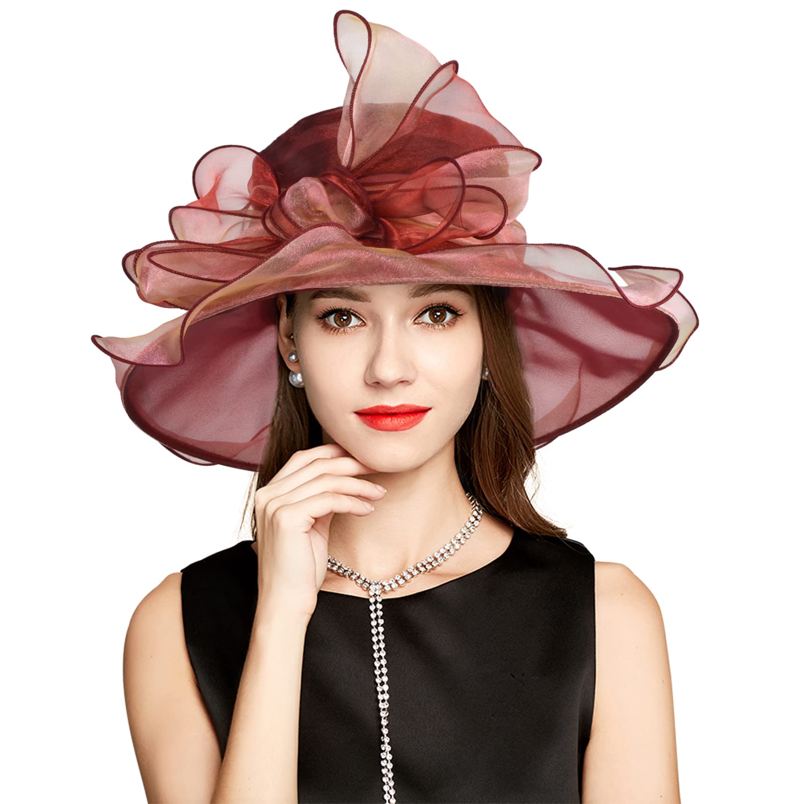YIDINGCO Women's Derby Hats with Headband Hairpin - Elegant Cloche Kentucky Hats for Ladies - Organza Tea Party, Bridal & Church Hats - Perfect for Weddings, Garden Parties & Formal Events