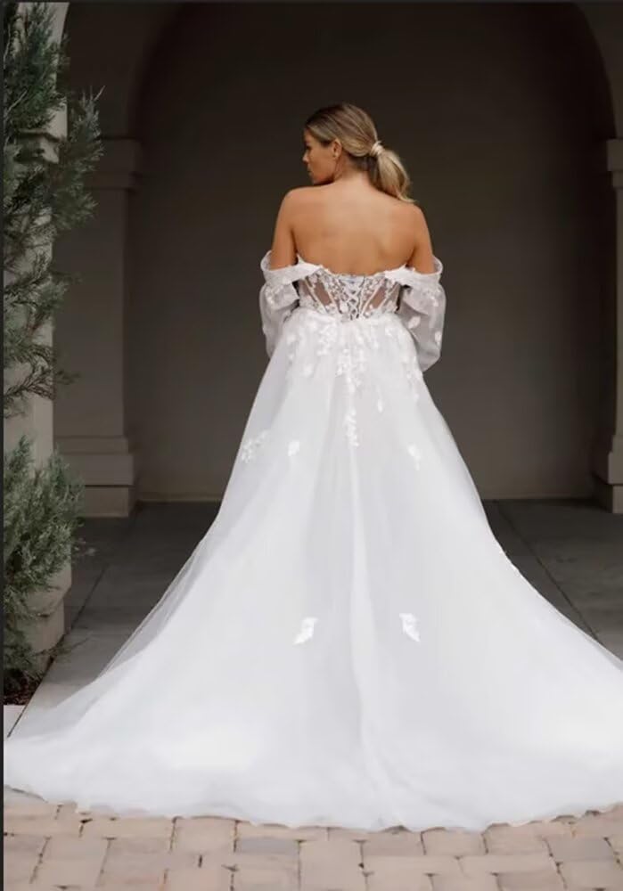 Elegant Tulle Long Wedding Dress for Bride - Lace Strapless Sweetheart Bridal Gown with Train | Perfect for Beach, Church & Formal Weddings