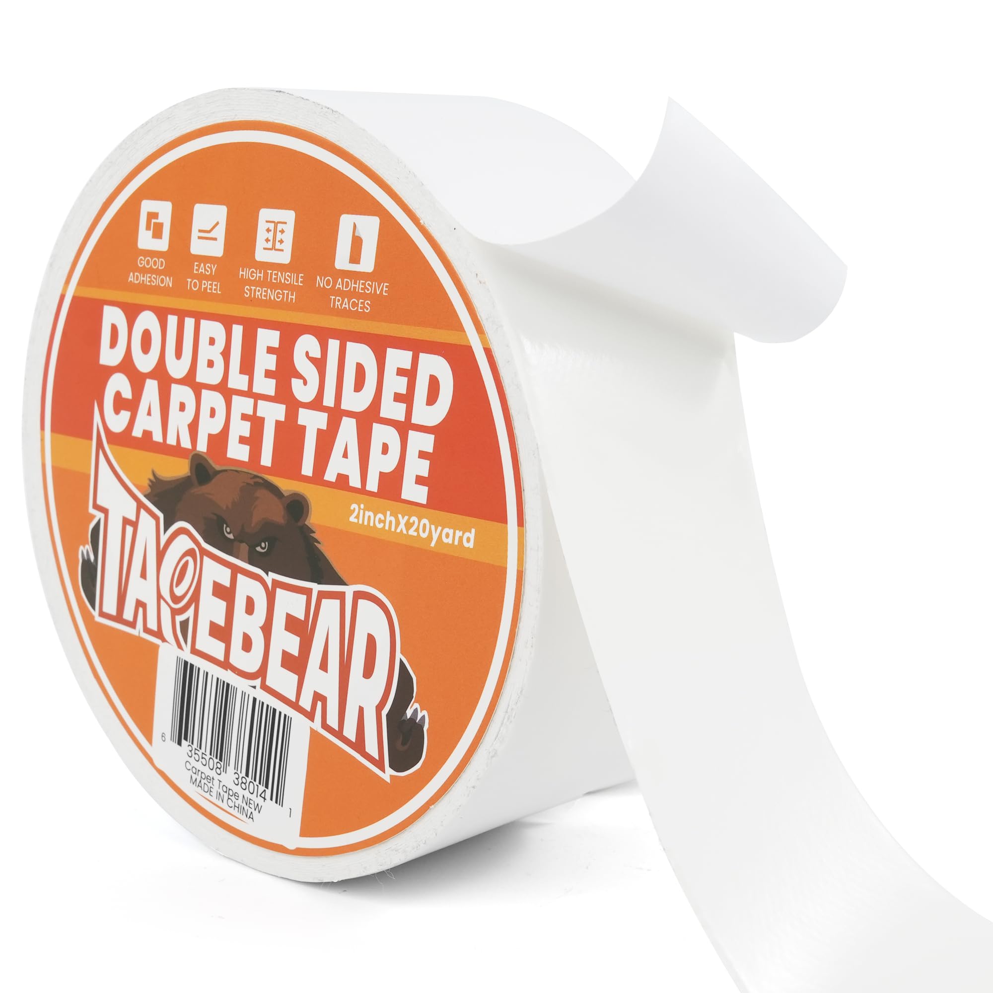 TAPEBEAR Heavy-Duty Double Sided Carpet Tape - 2-Inch x 20 Yards (50mm x 18m) Non-Slip Adhesive for Rugs, Wood & Floors | Residue-Free, Multipurpose Gripping Tape (2 Rolls) | Perfect for Securing Rugs on Hardwood, Tile & Preventing Slips