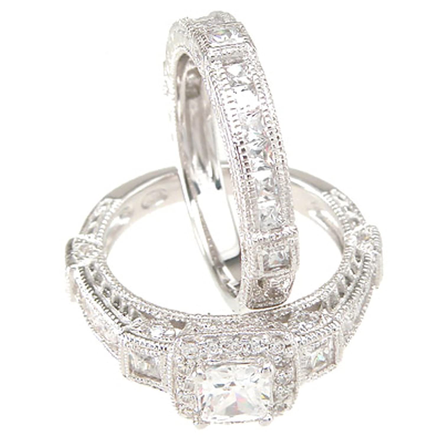 His & Hers Wedding Rings Set - Silver Titanium Matching Bands for Couples - Anniversary & Engagement Gift