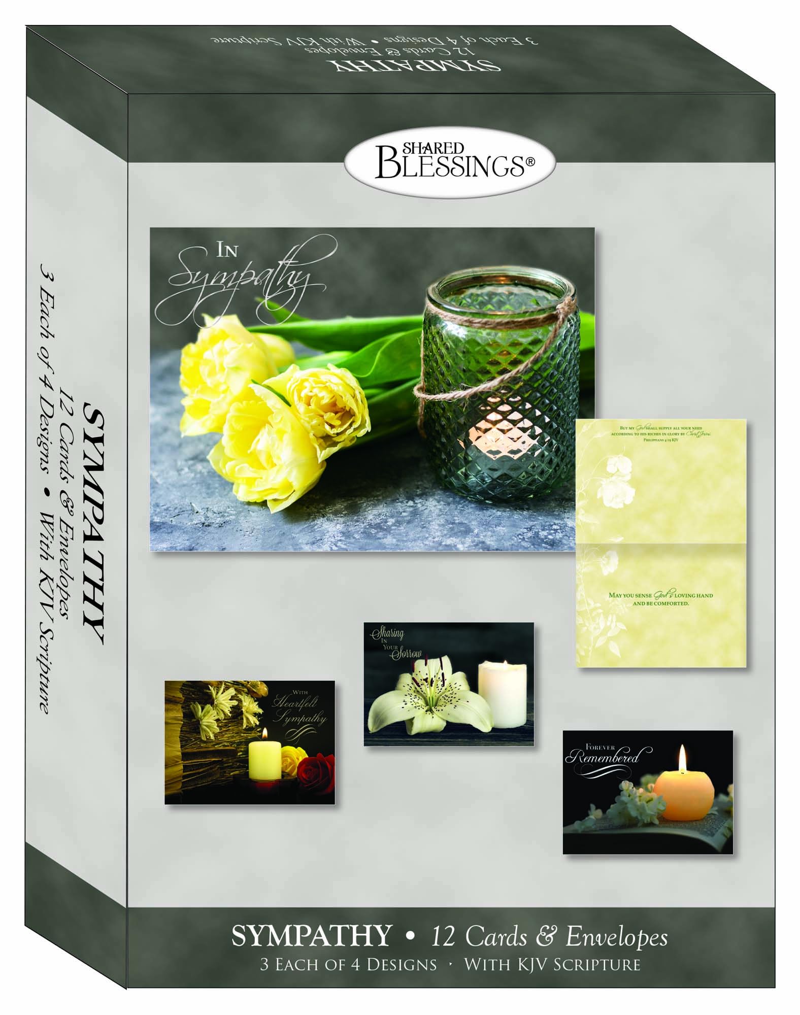 Shared Blessings Sympathy Candles - 12 Pack Boxed Christian Condolence Cards with KJV Scripture, Calming Candlelight Designs & Envelopes - Perfect for Funeral Memorials, Grieving Comfort & Spiritual Support