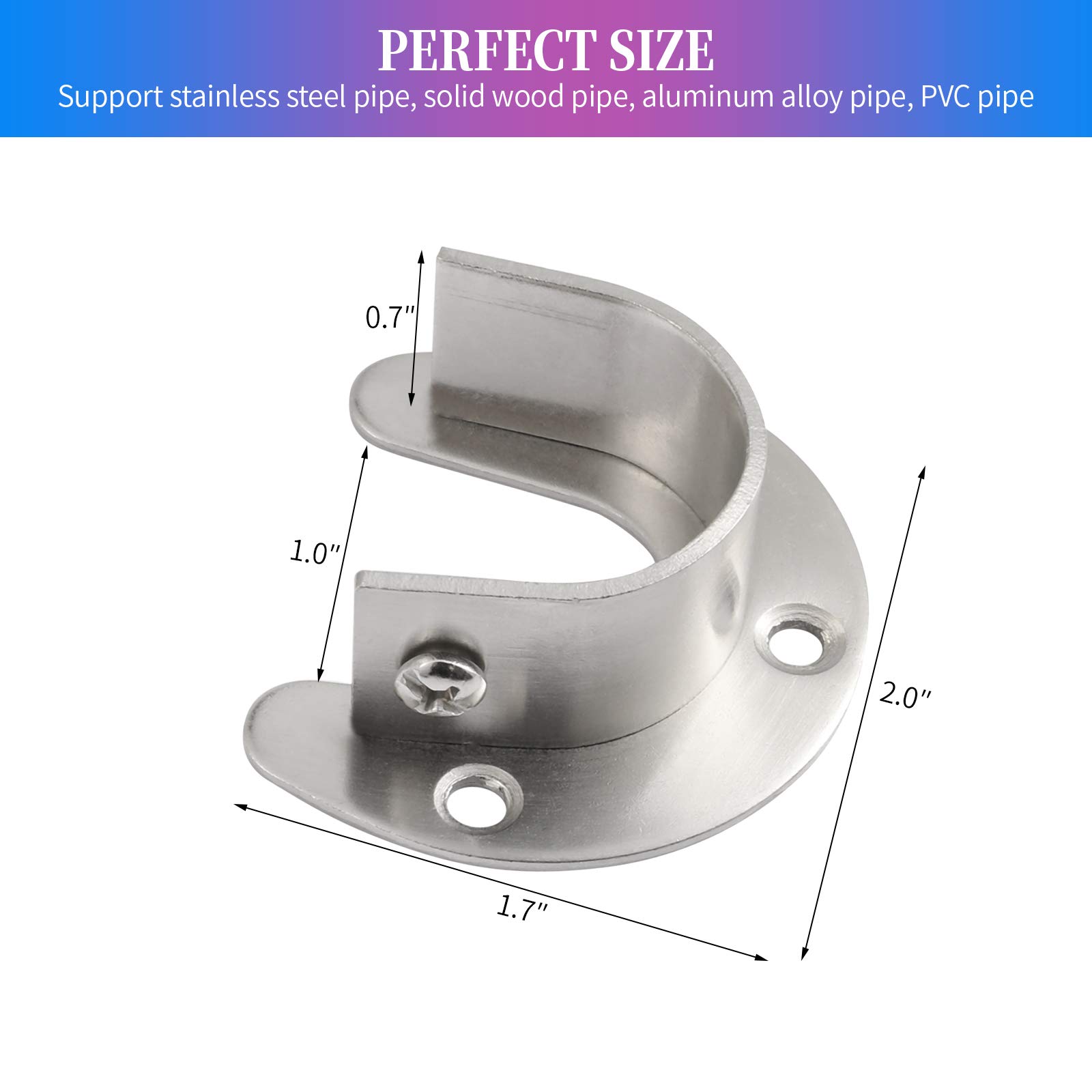 Heavy Duty Closet Rod Brackets - 2 Pack Silver Supports for 1 Inch Rods - Sturdy Shower & Closet Organizer - Perfect for Bedroom, Bathroom & Laundry Room Storage Solutions