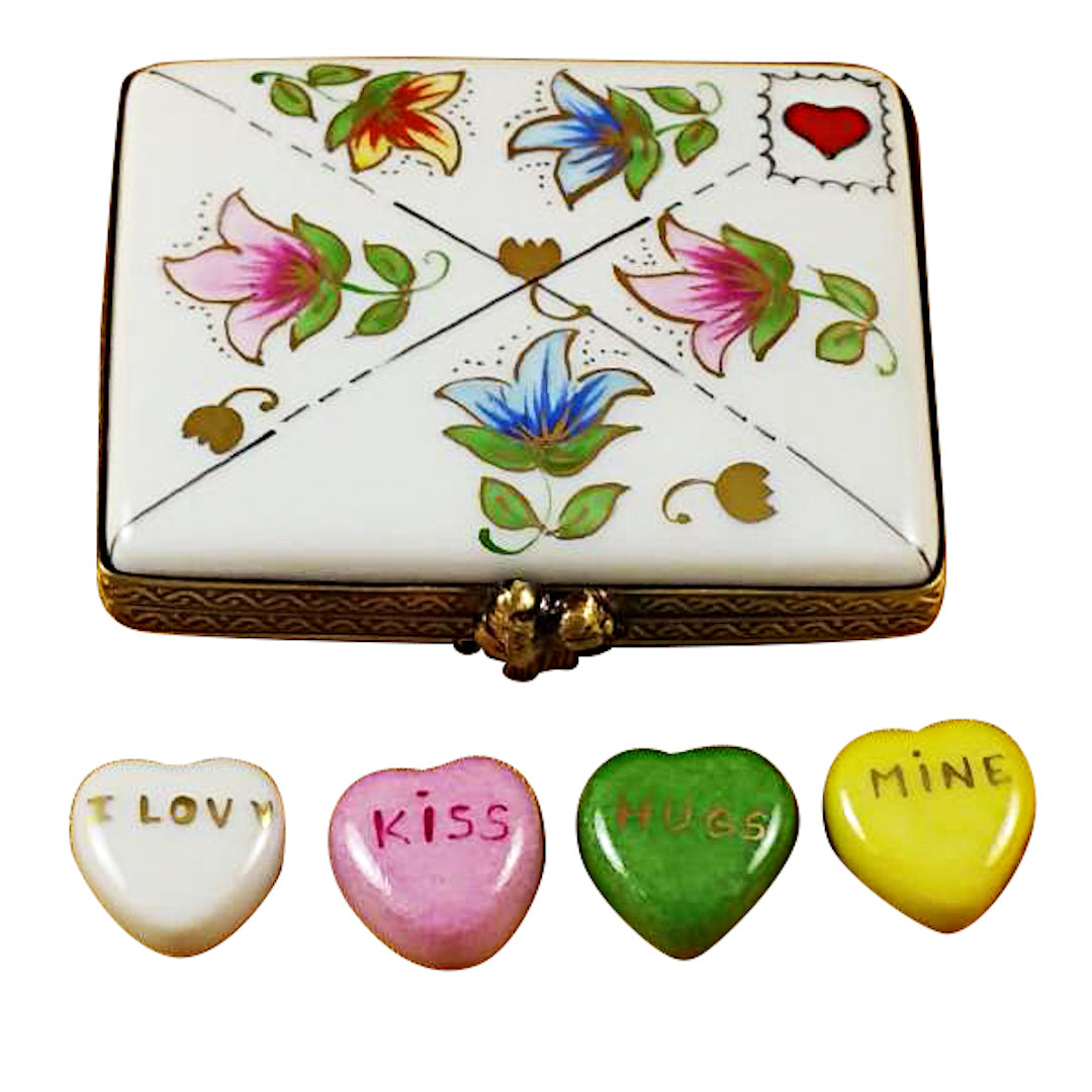 Valentine's Day Envelope with Hearts - Limoges Porcelain Keepsake Box for Love Letters & Jewelry Storage