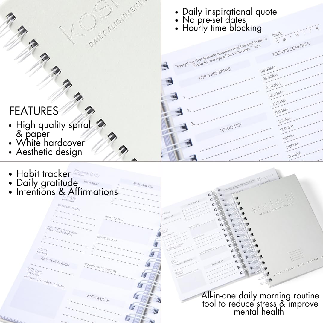 Daily Alignment Journal: Undated Habit Tracker for Goals & Mental Health | Productivity Planner 2025, Gratitude Notebook A5 Hardcover Spiral - Wellness Gift for Women & Men | Perfect for Self-Care Routine, Mindfulness Practice & Goal Setting