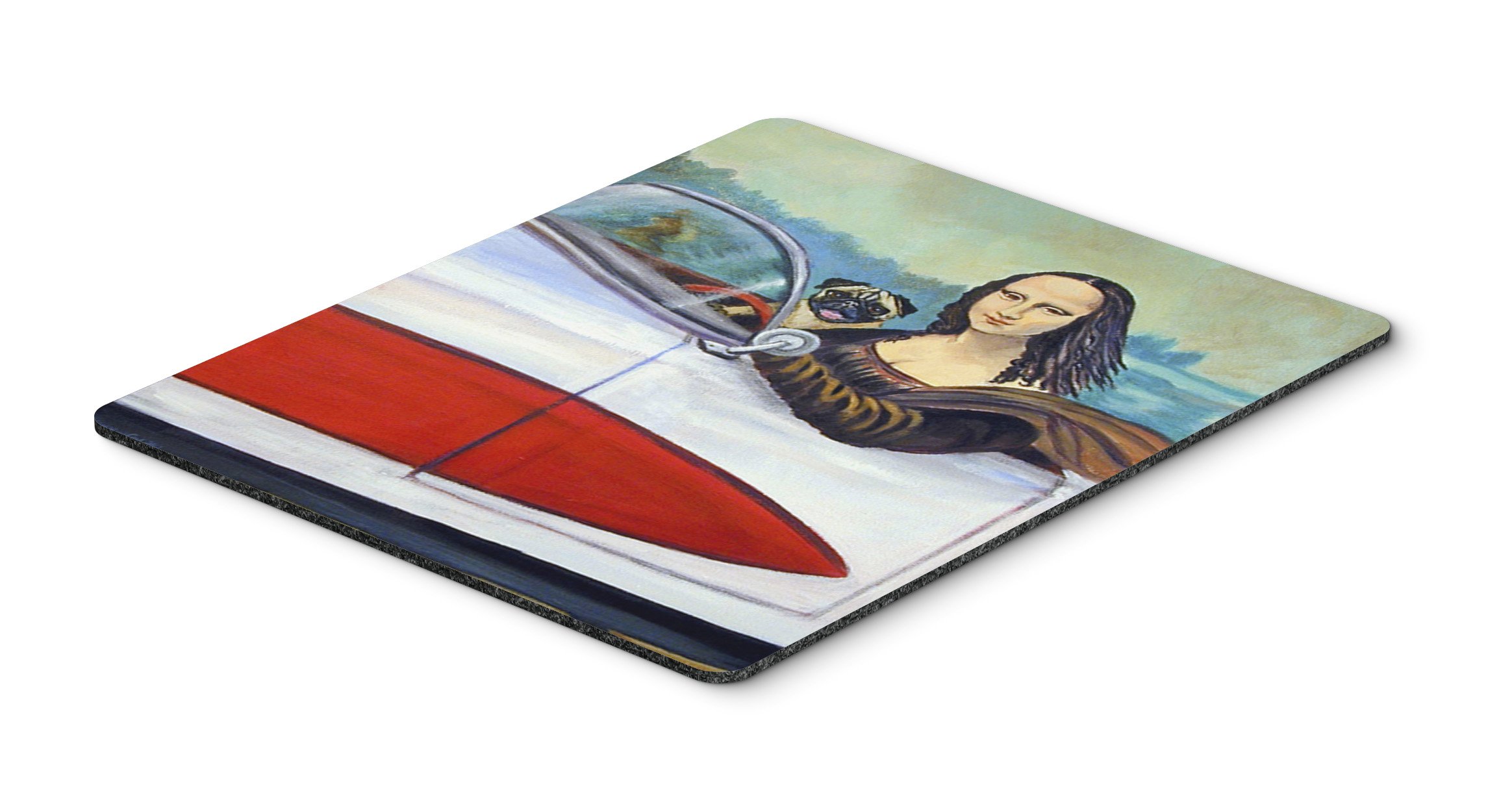 Caroline's Treasures 7043MP Fawn Pug & Mona Lisa Mouse Pad - Large Washable Non-Slip Desk Mat for Office, Gaming, Computer & Laptop Use - Perfect Home Decor & Functional Work Accessory