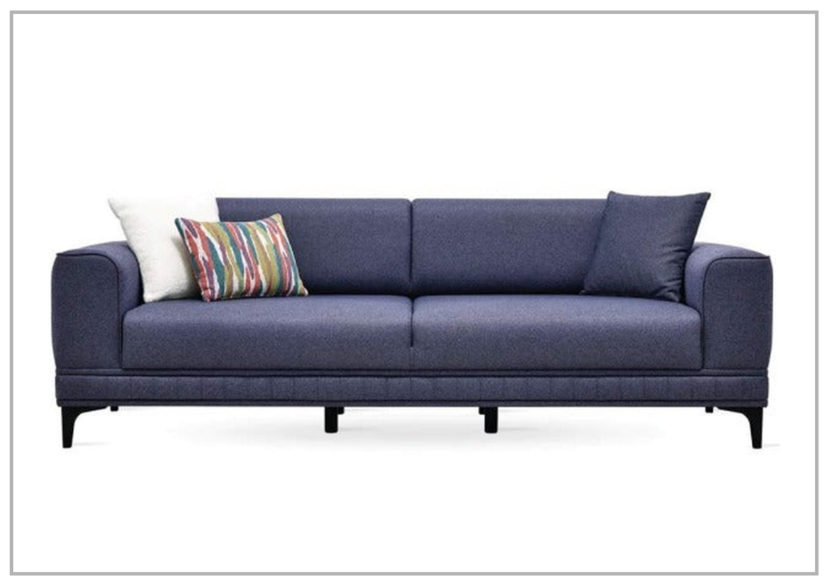 Enza Home Pavia 3-Seater Convertible Sofa Bed in Navy Blue Fabric with Track Arms - Perfect for Small Spaces, Guest Rooms & Apartments