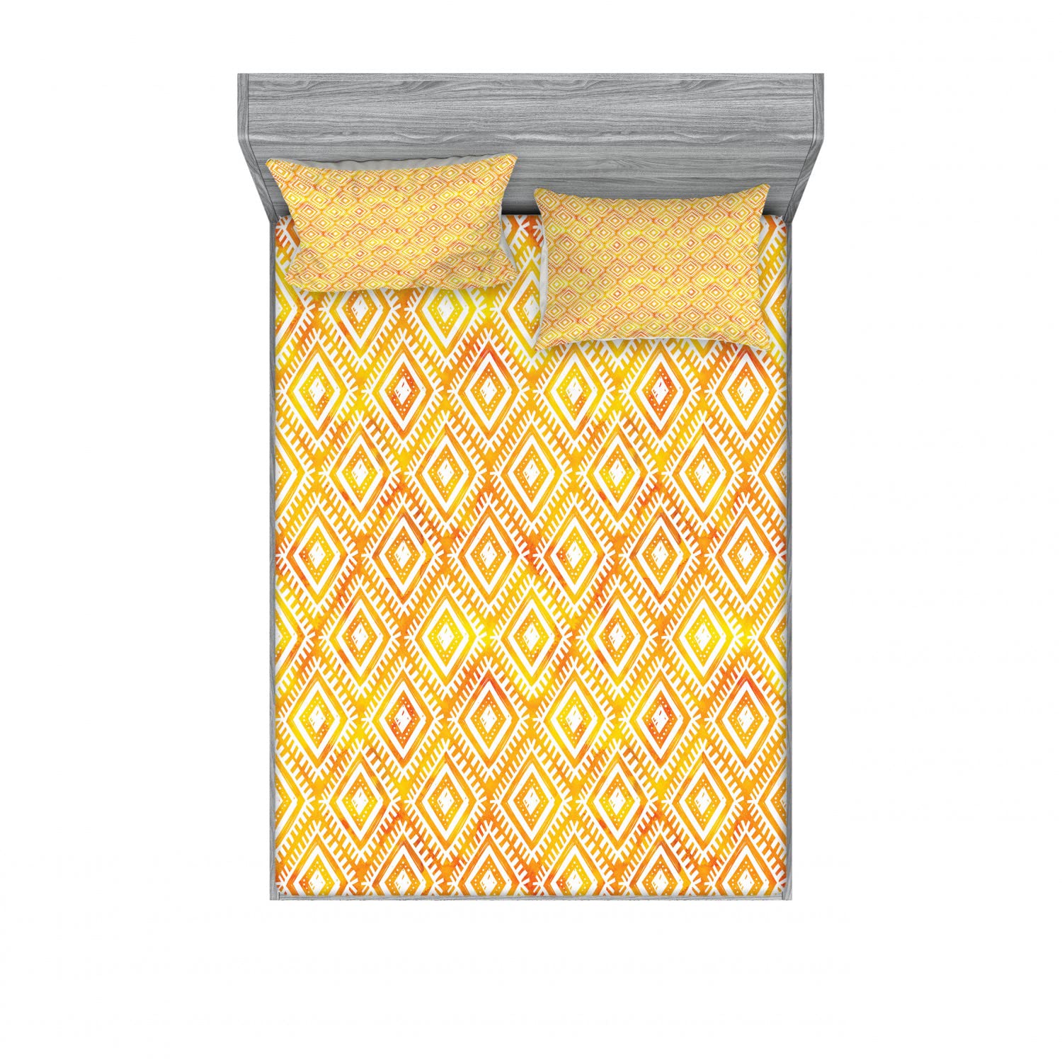 Ambesonne Aztec 2-Pack King Size Fitted Sheet Set with 4 Pillow Shams - Ikat Watercolor Design in Earth Yellow Marigold - Soft Bedding for Master Bedroom, Guest Room & Bohemian Decor