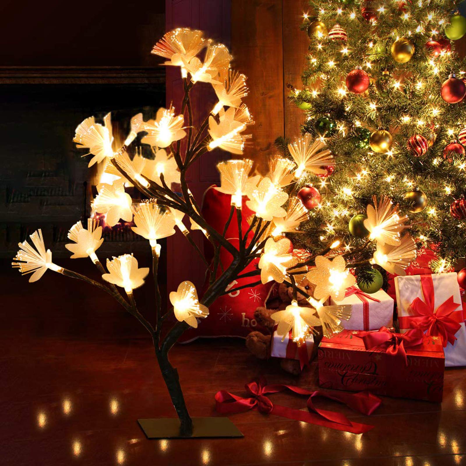 Lxcom LED Table Tree Light - 48 Warm White LEDs, Plug-in Fiber Optic Bonsai Tree Lamp with Adjustable Branches for Home Decor, Wedding & Party Night Light | Perfect for Bedroom, Living Room & Office Desk Decor