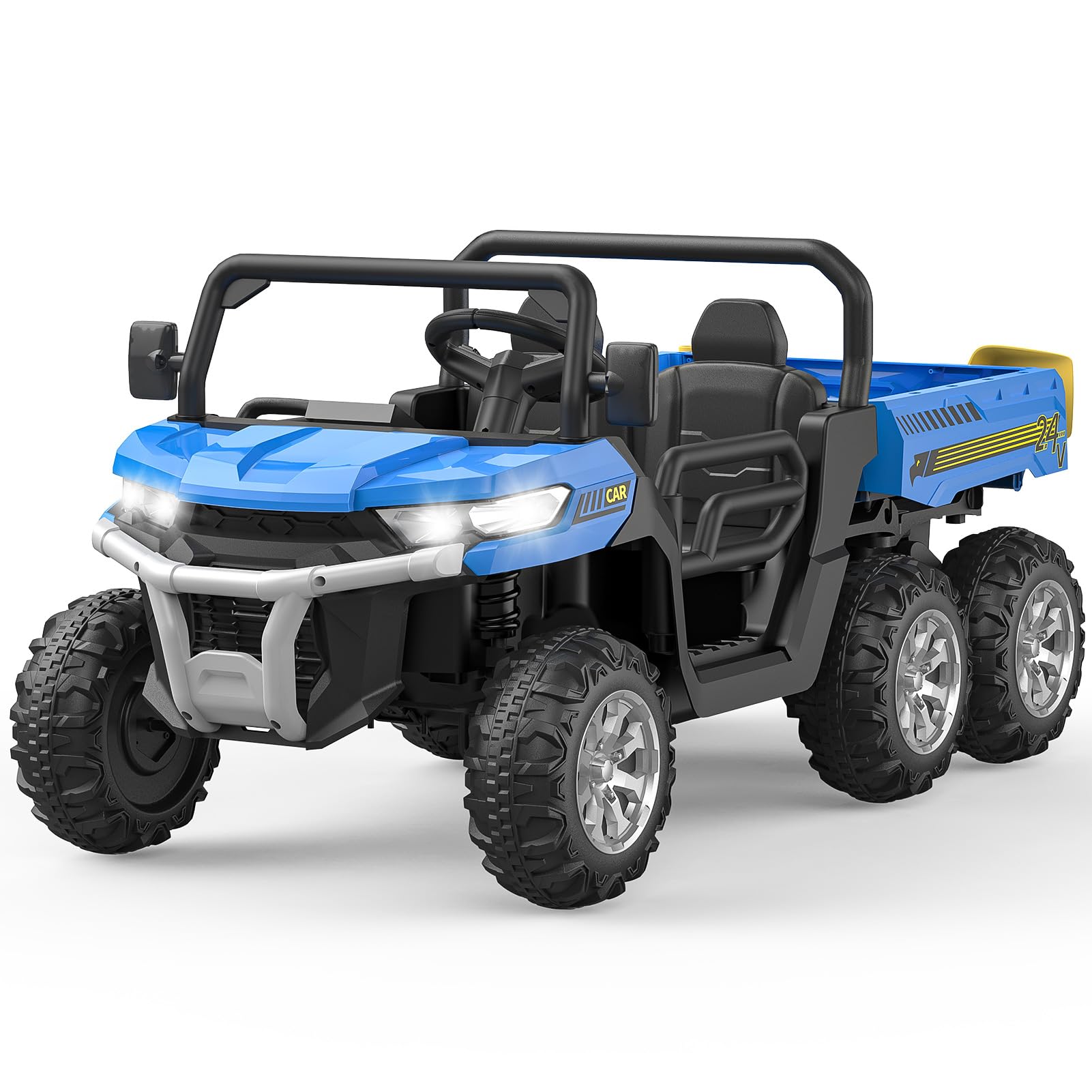 Hetoy 24V 2 Seater Electric Ride On Dump Truck with Remote Control - 4WD Power UTV Car with Dump Bed & 6 Wheels - Kids Ride On Toys for Boys & Girls - Perfect for Outdoor Play, Construction Pretend Play & Backyard Adventures