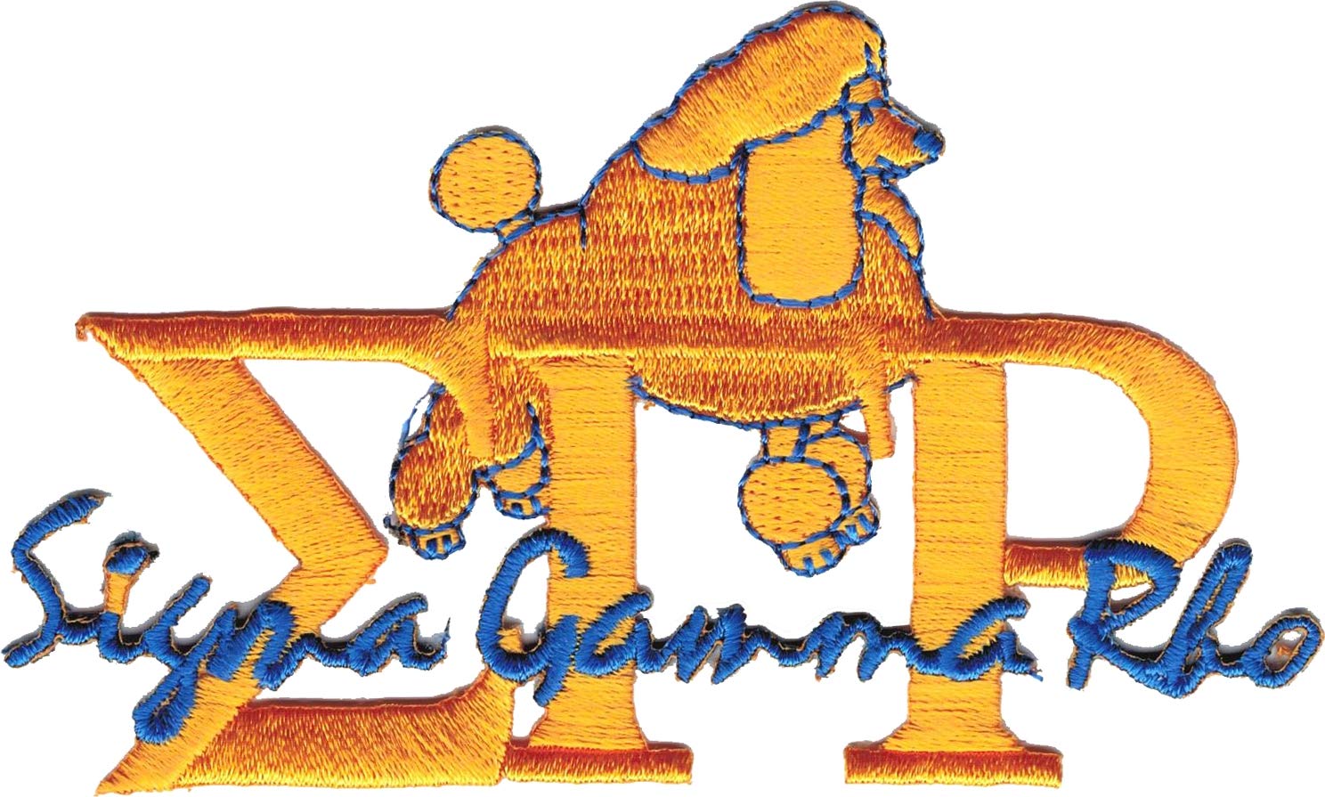 Sigma Gamma Rho Signature Poodle Iron-On Patch - Gold 3 Inch Embroidered Applique for Greek Letter Jackets, Bags & DIY Crafts