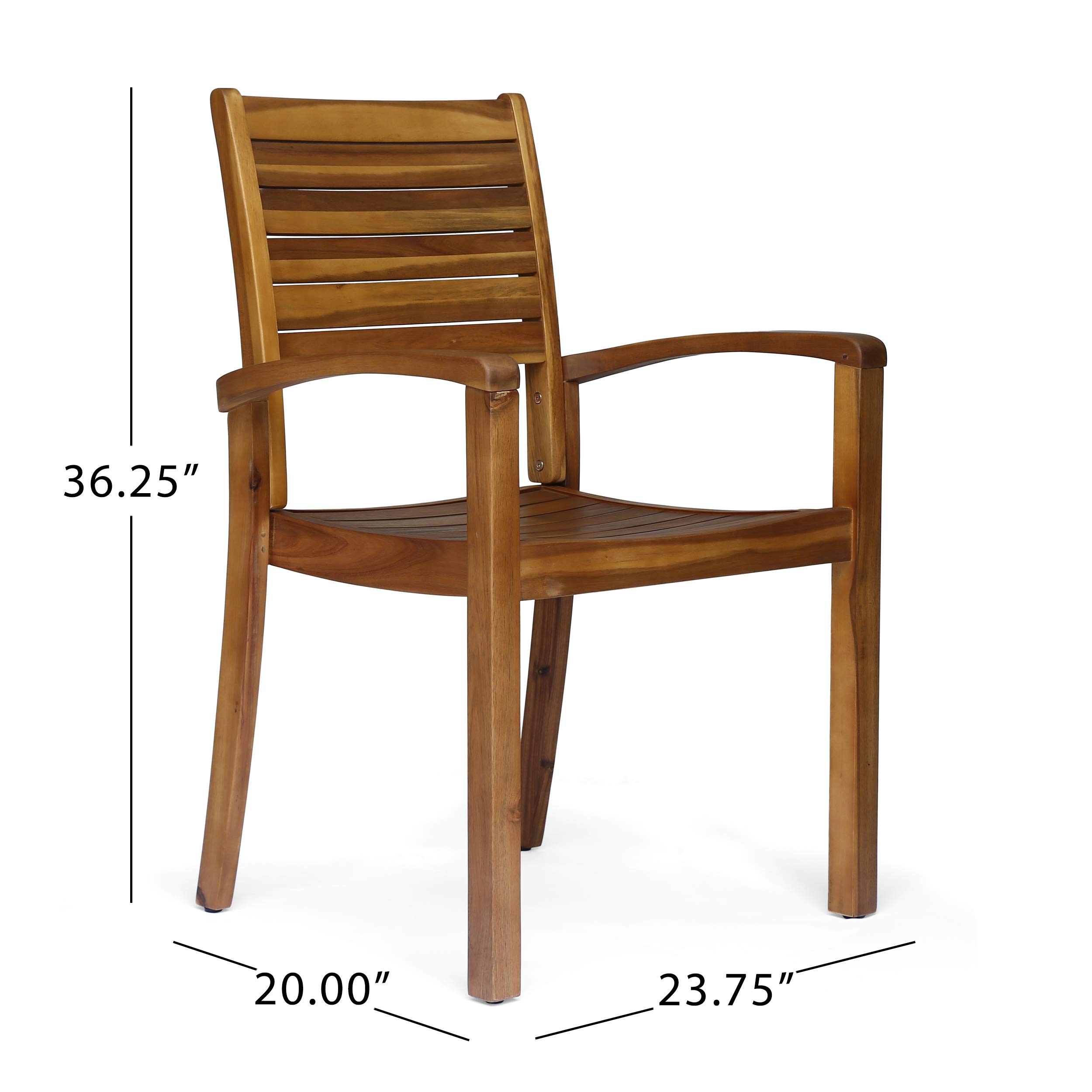 Christopher Knight Home Watts Outdoor Acacia Wood Dining Chairs, Teak Finish (Set of 2) - Patio, Garden, Poolside & Backyard Furniture for Outdoor Entertaining