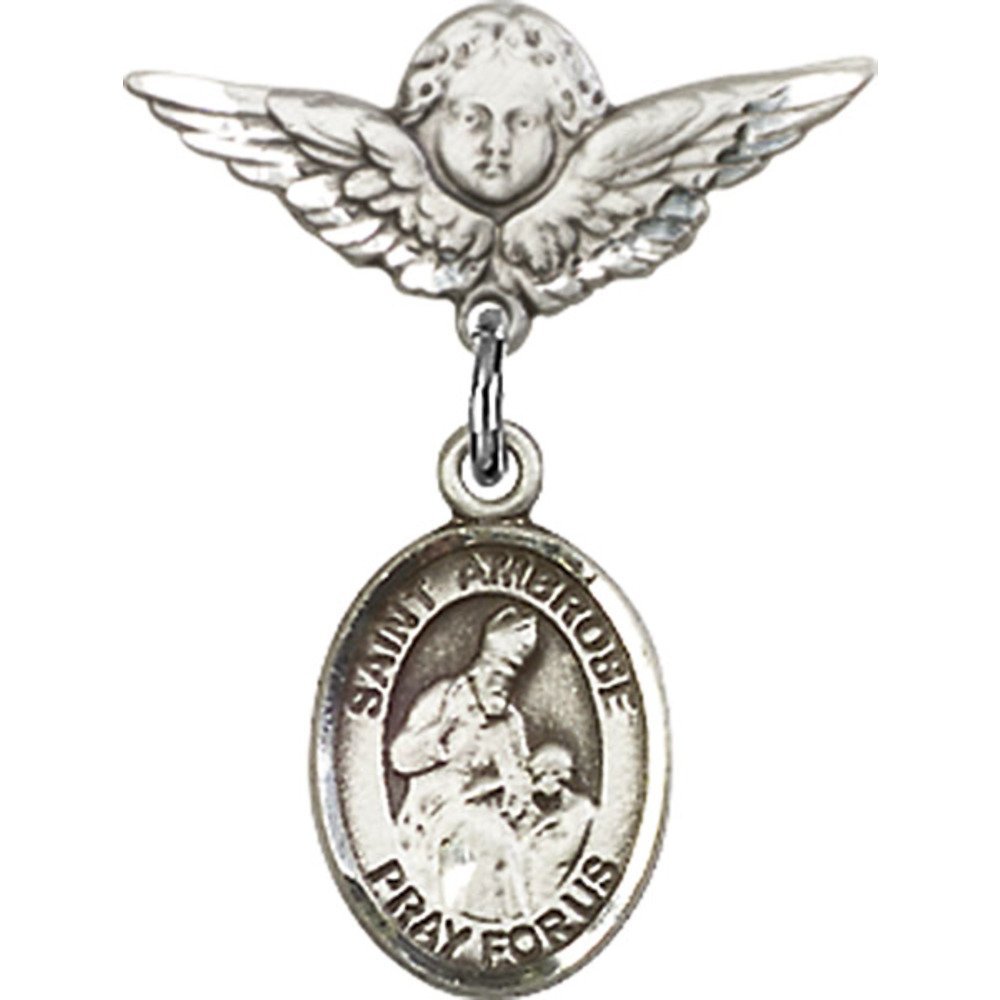 St. Ambrose Sterling Silver Baby Badge with Angel Wing Charm - 7/8